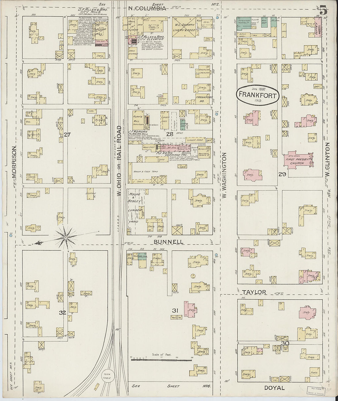 This old map of Frankfort, Clinton County, Indiana was created by Sanborn Map Company in 1887