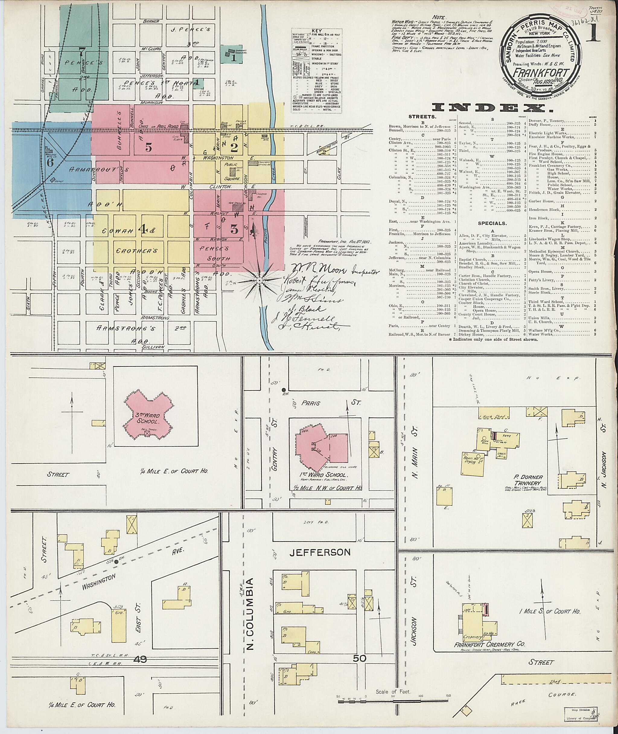 This old map of Frankfort, Clinton County, Indiana was created by Sanborn Map Company in 1892