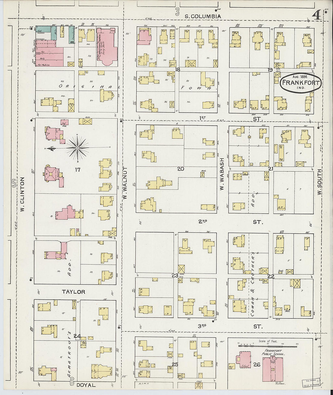 This old map of Frankfort, Clinton County, Indiana was created by Sanborn Map Company in 1892