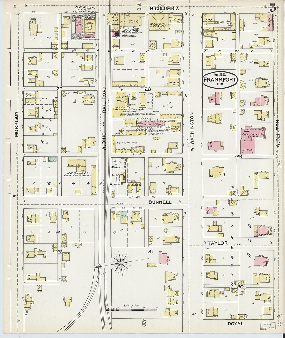 This old map of Frankfort, Clinton County, Indiana was created by Sanborn Map Company in 1892