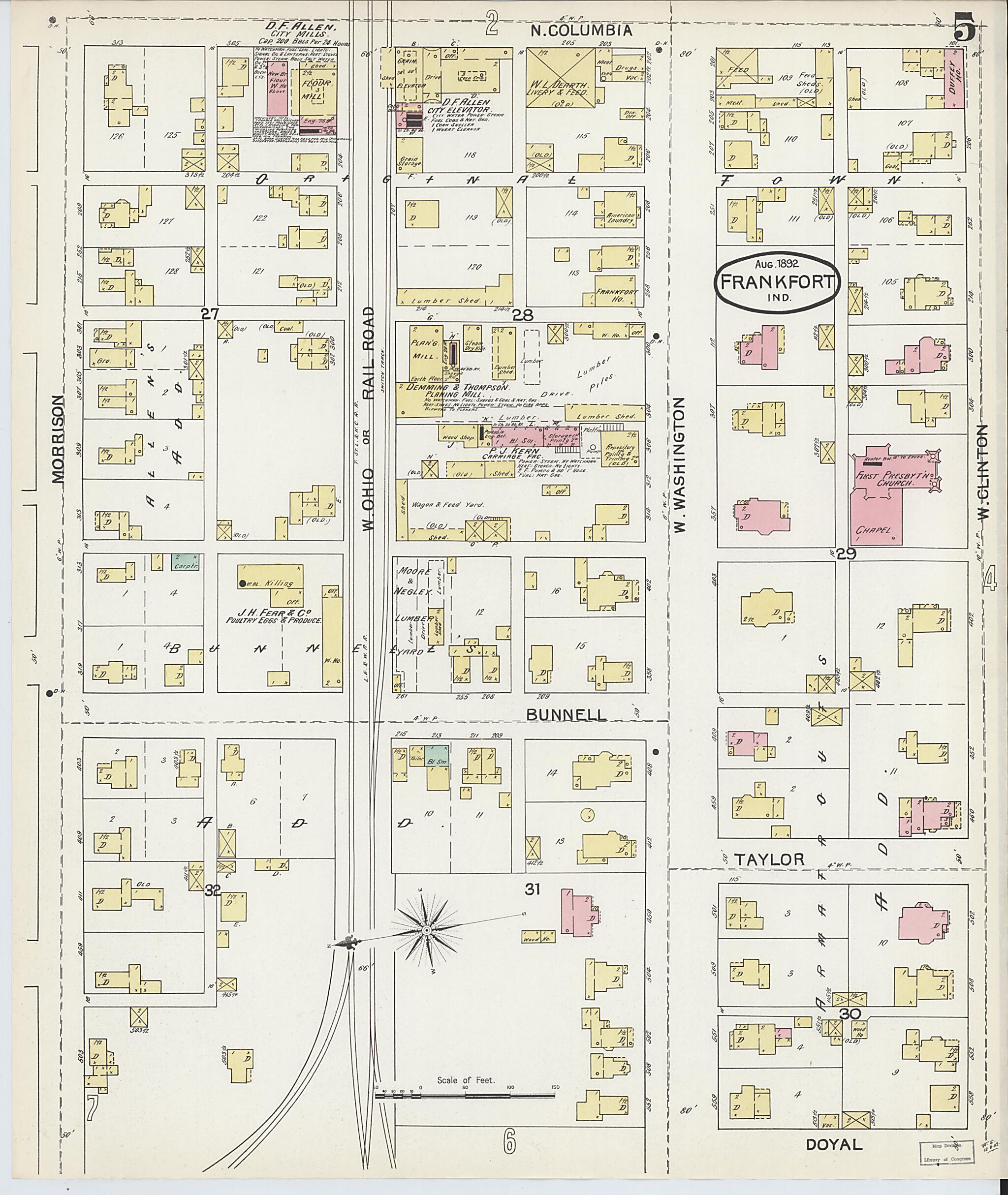 This old map of Frankfort, Clinton County, Indiana was created by Sanborn Map Company in 1892