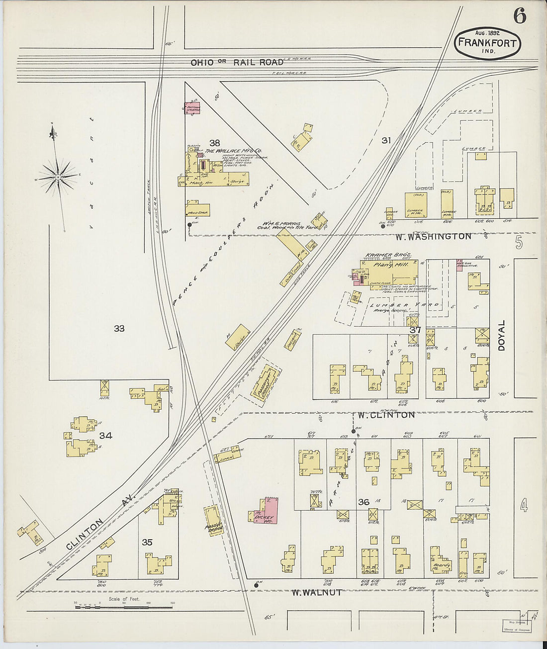 This old map of Frankfort, Clinton County, Indiana was created by Sanborn Map Company in 1892