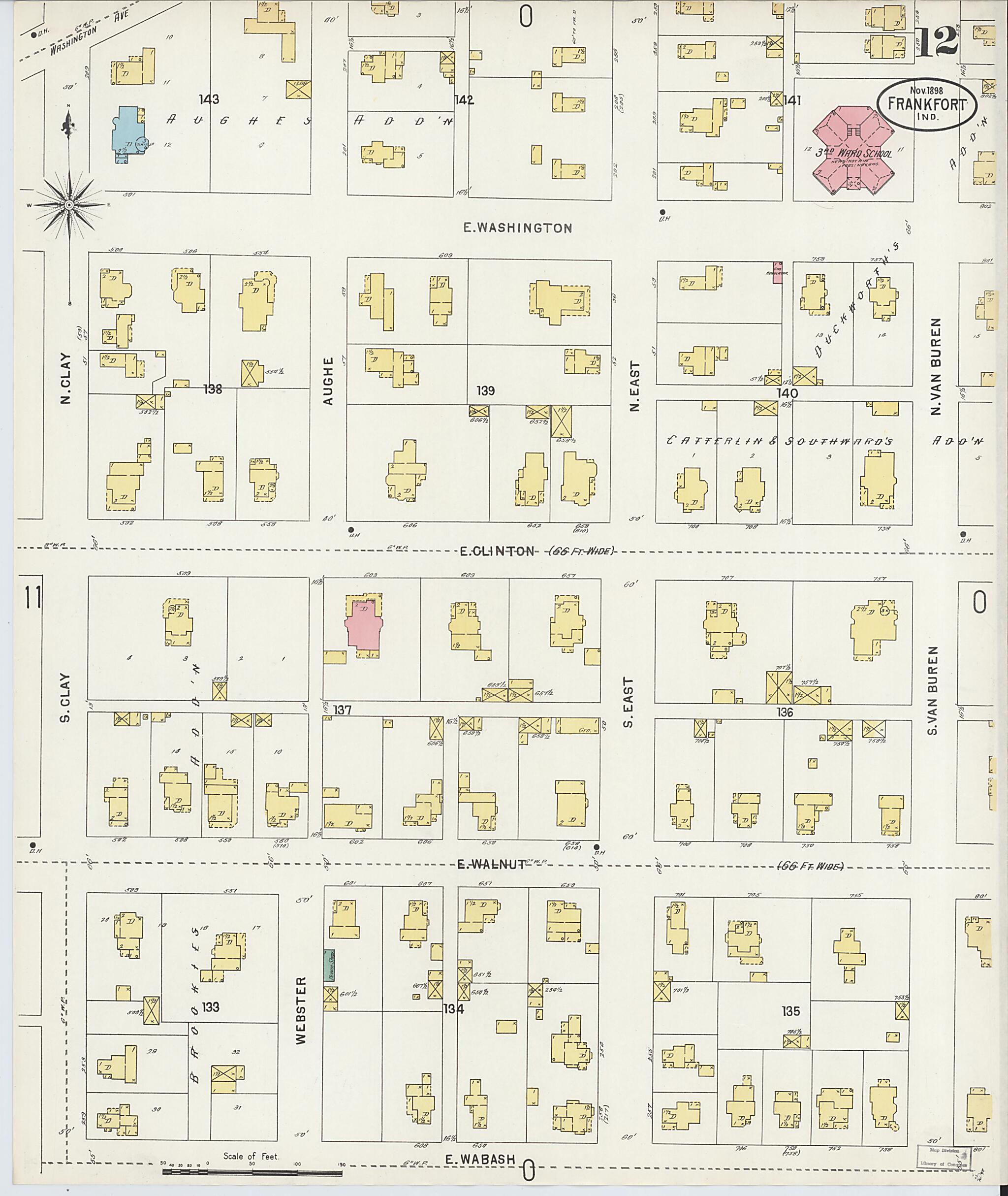 This old map of Frankfort, Clinton County, Indiana was created by Sanborn Map Company in 1898