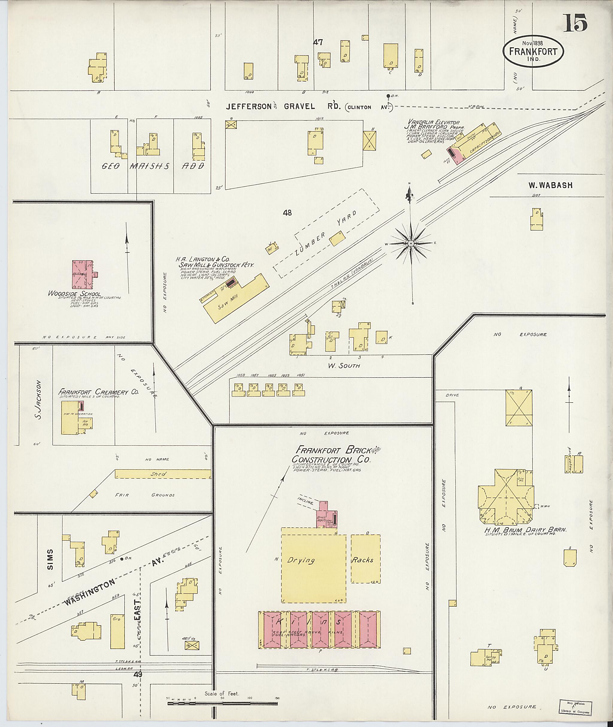 This old map of Frankfort, Clinton County, Indiana was created by Sanborn Map Company in 1898
