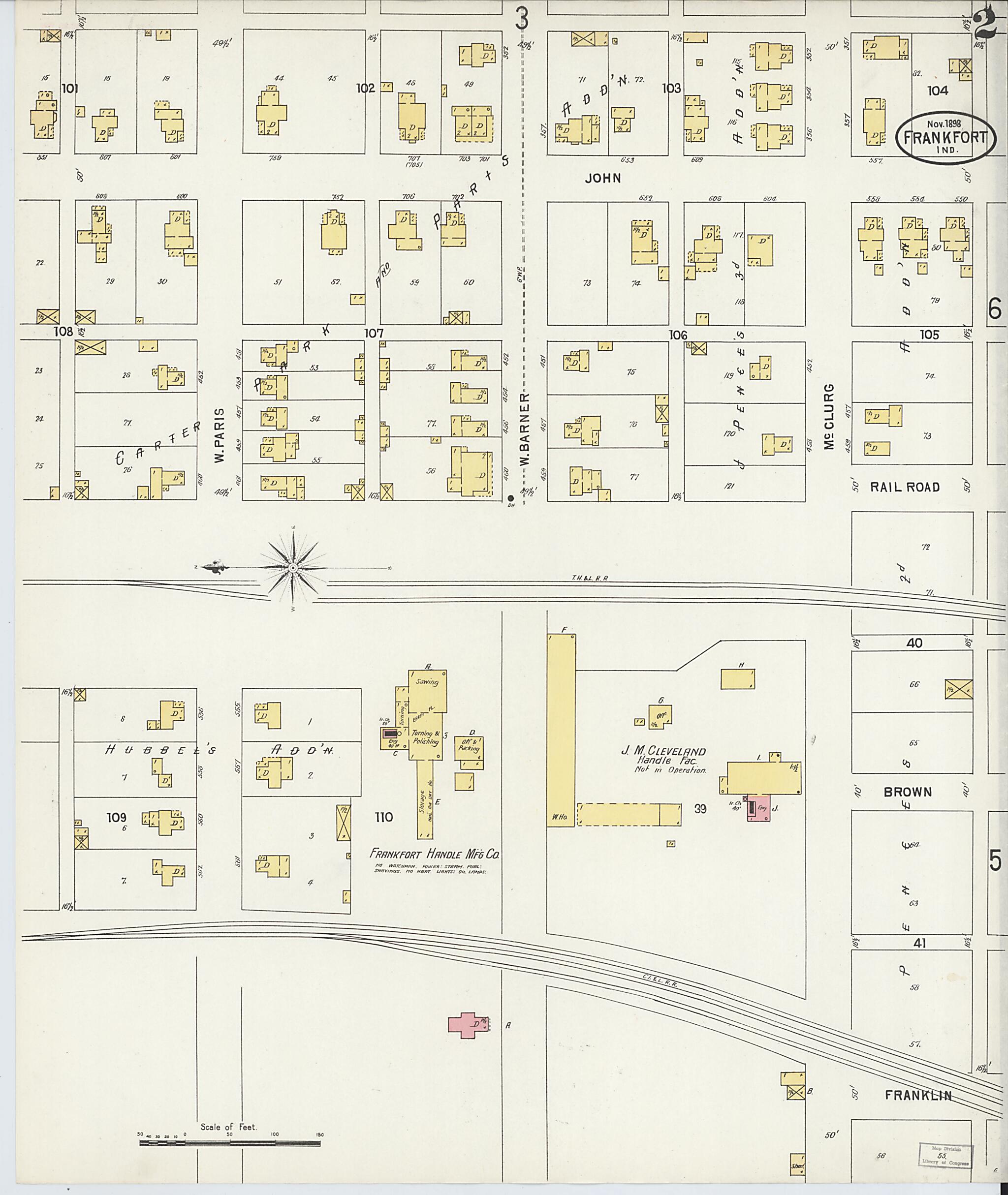 This old map of Frankfort, Clinton County, Indiana was created by Sanborn Map Company in 1898