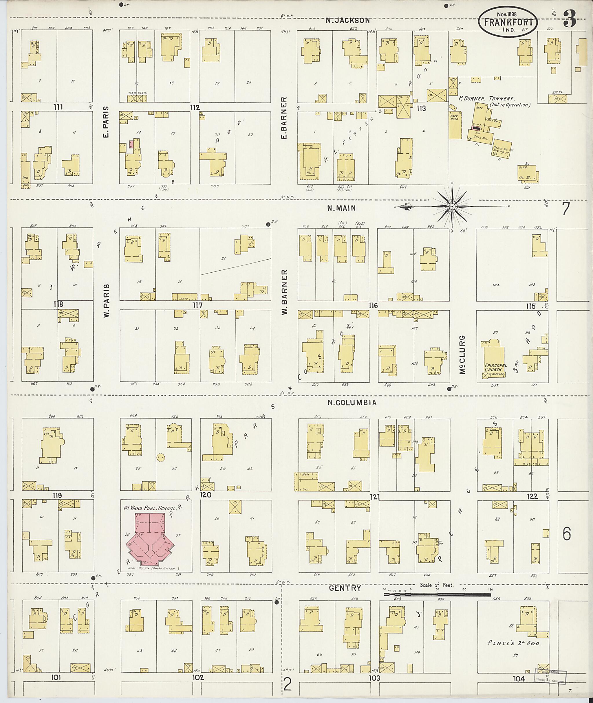 This old map of Frankfort, Clinton County, Indiana was created by Sanborn Map Company in 1898