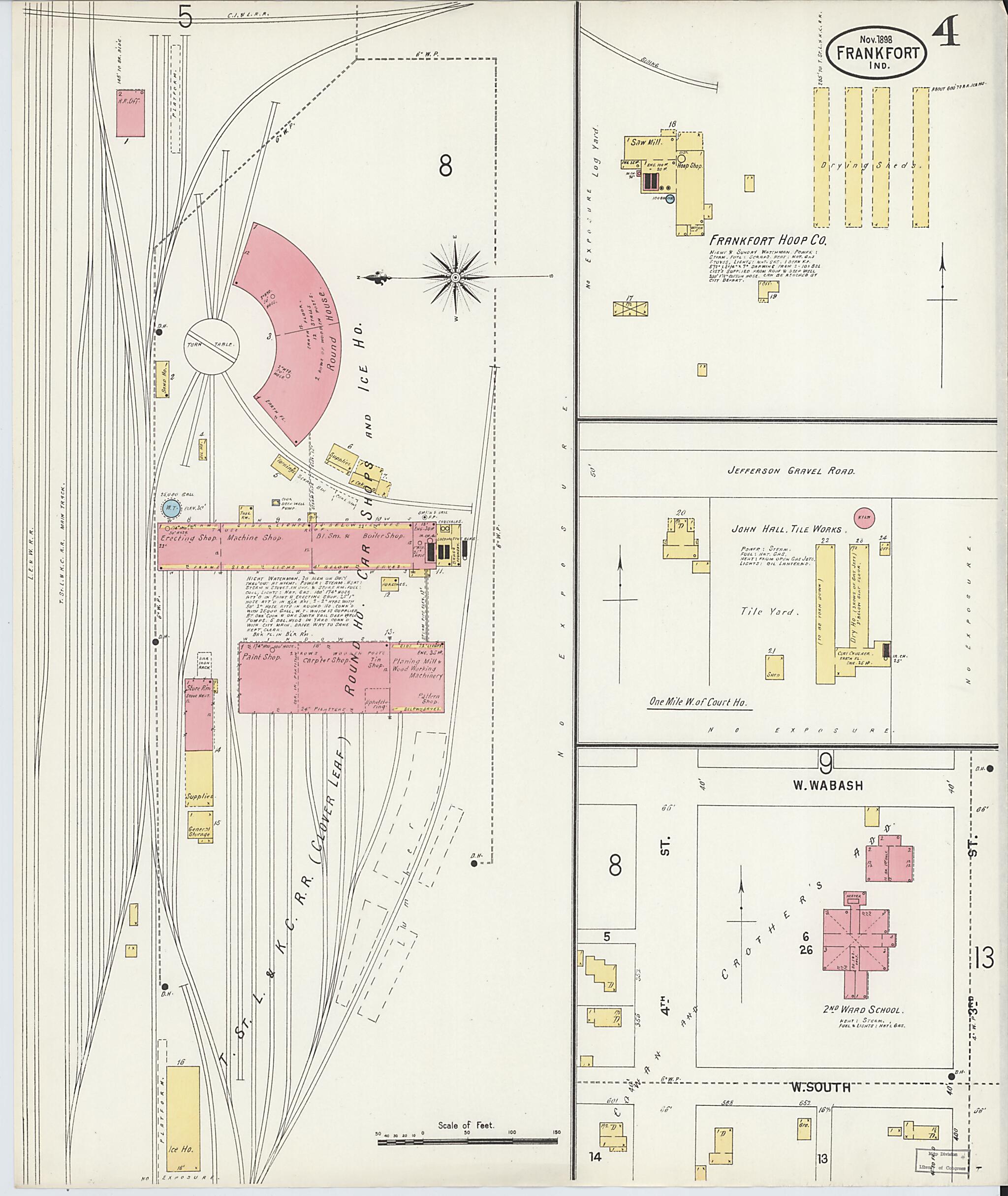 This old map of Frankfort, Clinton County, Indiana was created by Sanborn Map Company in 1898