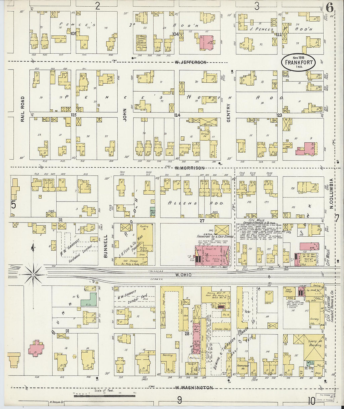 This old map of Frankfort, Clinton County, Indiana was created by Sanborn Map Company in 1898
