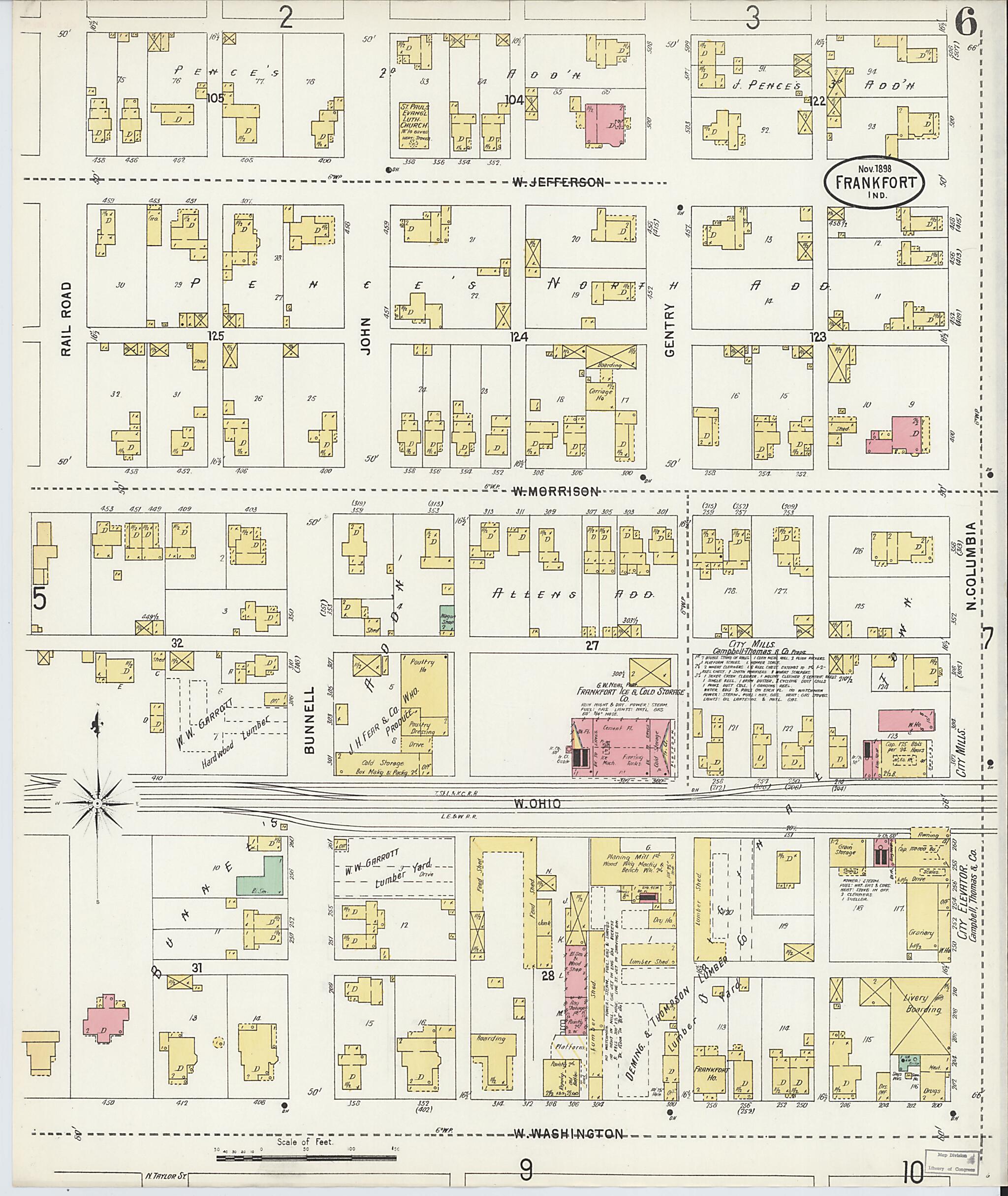 This old map of Frankfort, Clinton County, Indiana was created by Sanborn Map Company in 1898