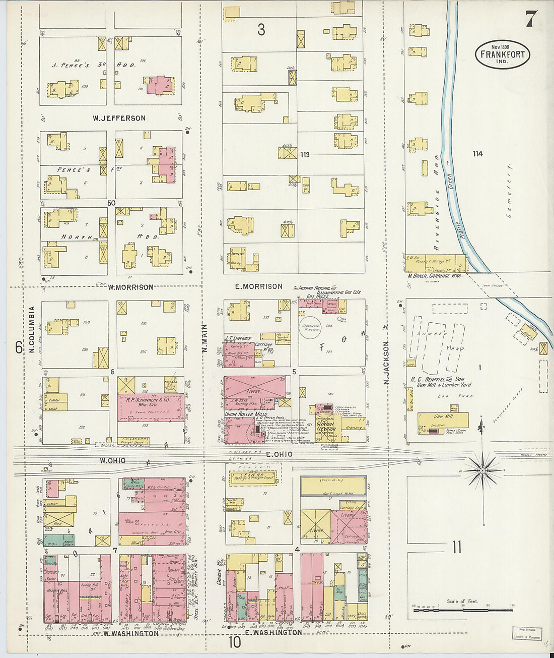 This old map of Frankfort, Clinton County, Indiana was created by Sanborn Map Company in 1898