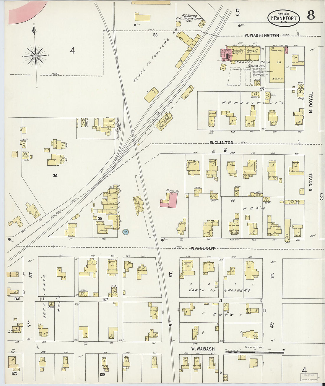 This old map of Frankfort, Clinton County, Indiana was created by Sanborn Map Company in 1898