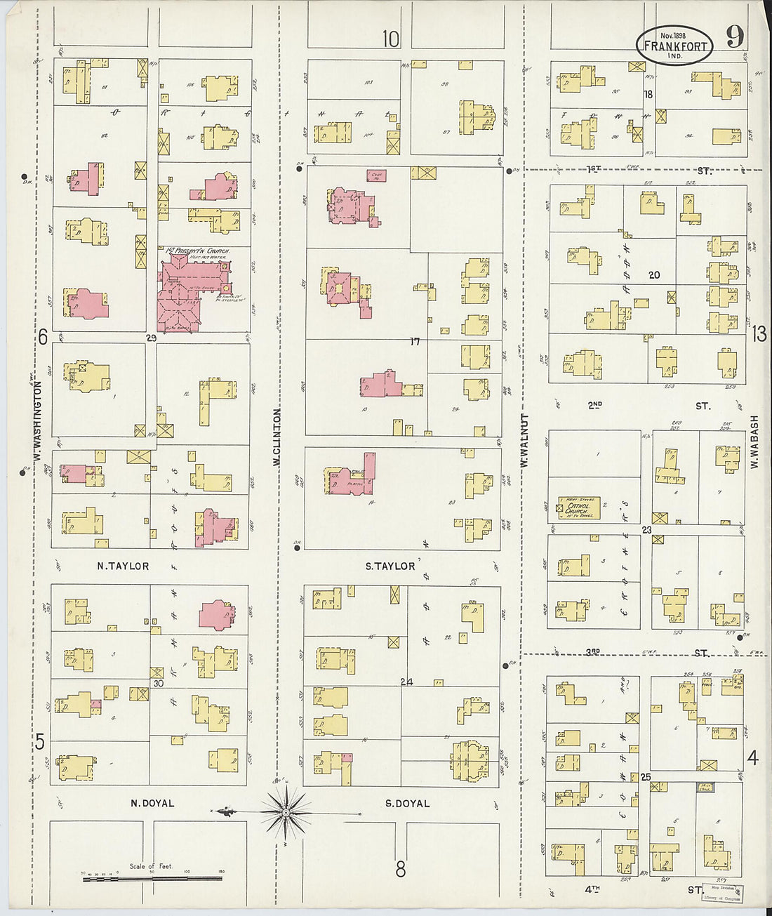 This old map of Frankfort, Clinton County, Indiana was created by Sanborn Map Company in 1898