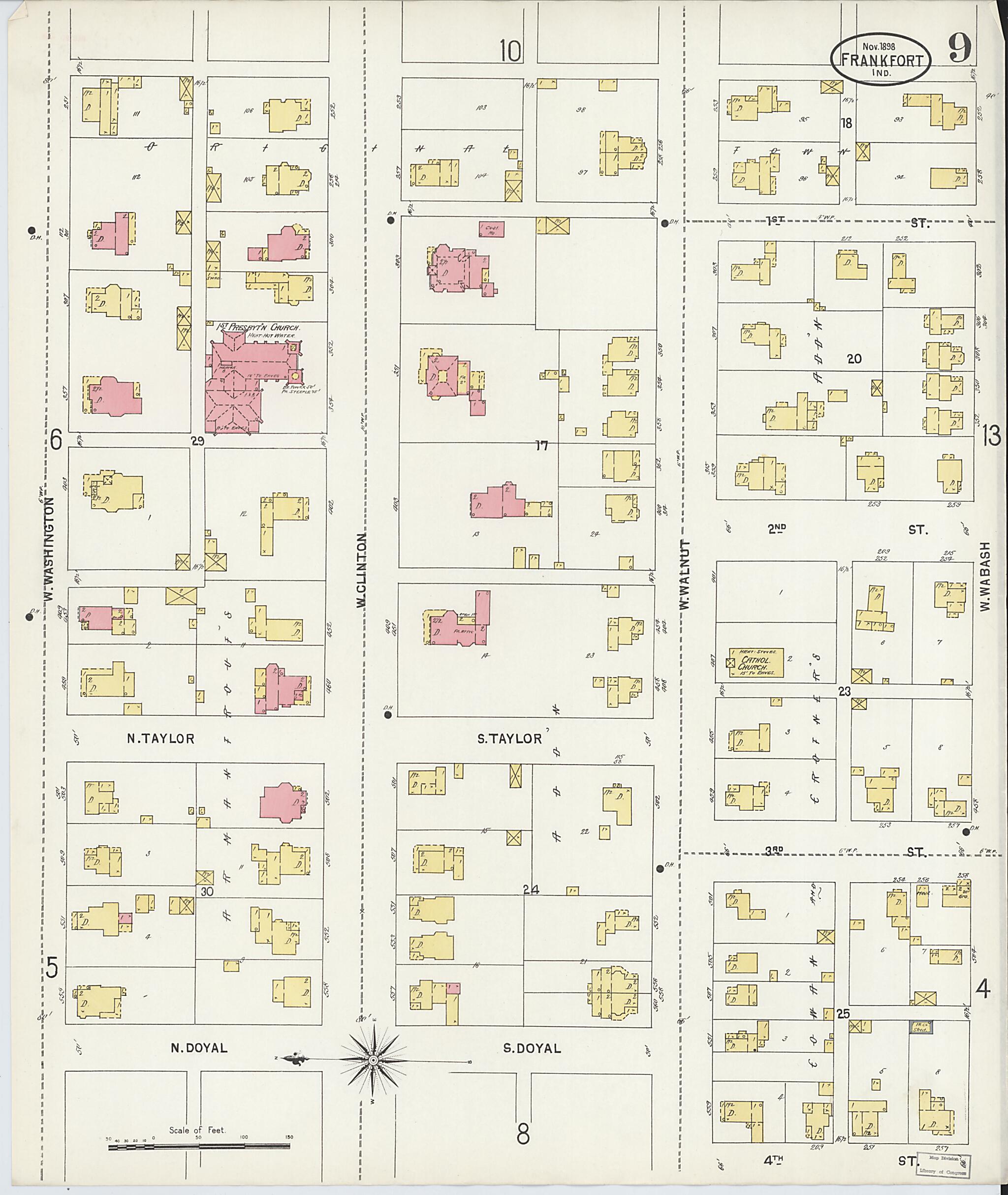 This old map of Frankfort, Clinton County, Indiana was created by Sanborn Map Company in 1898