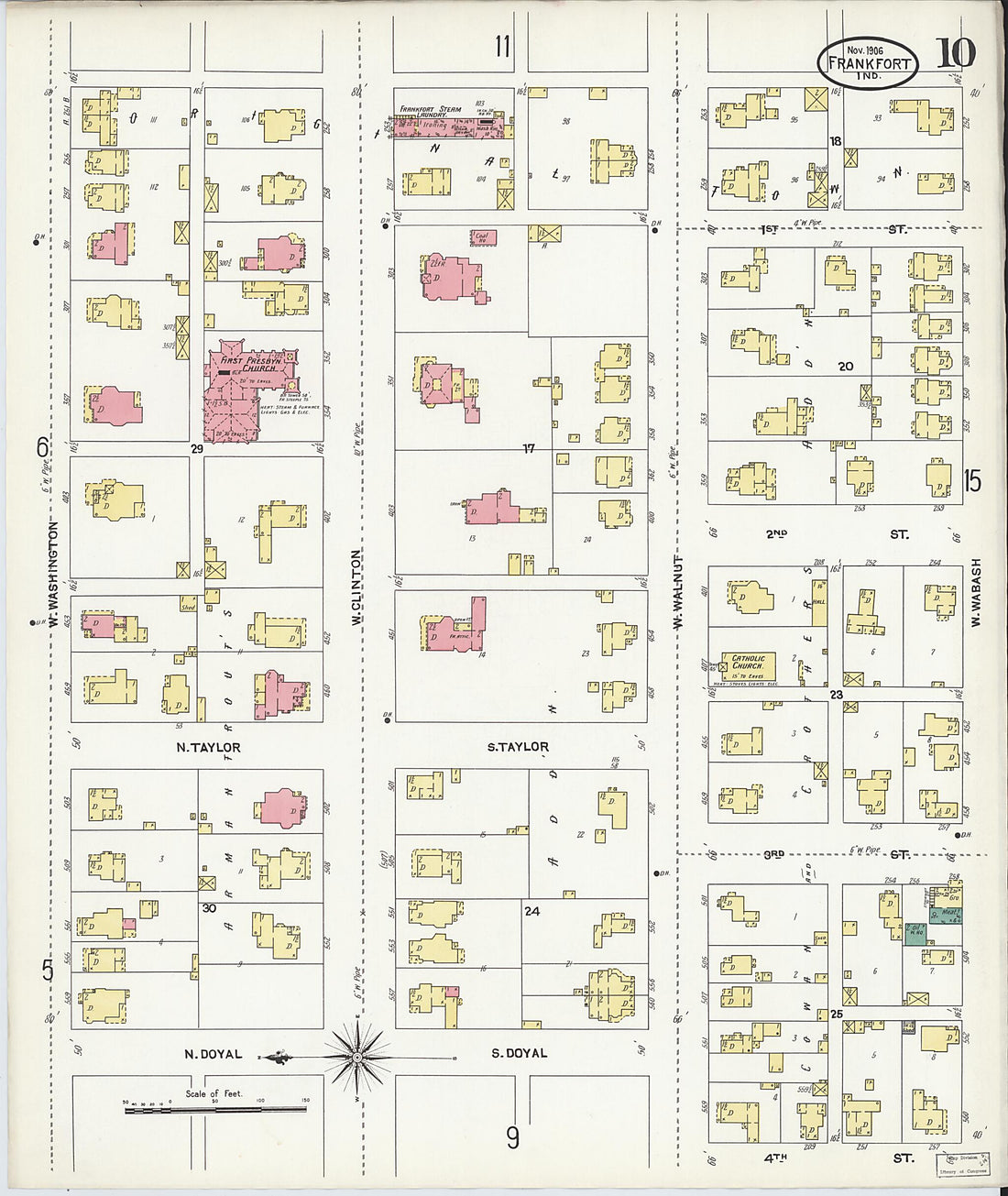 This old map of Frankfort, Clinton County, Indiana was created by Sanborn Map Company in 1906