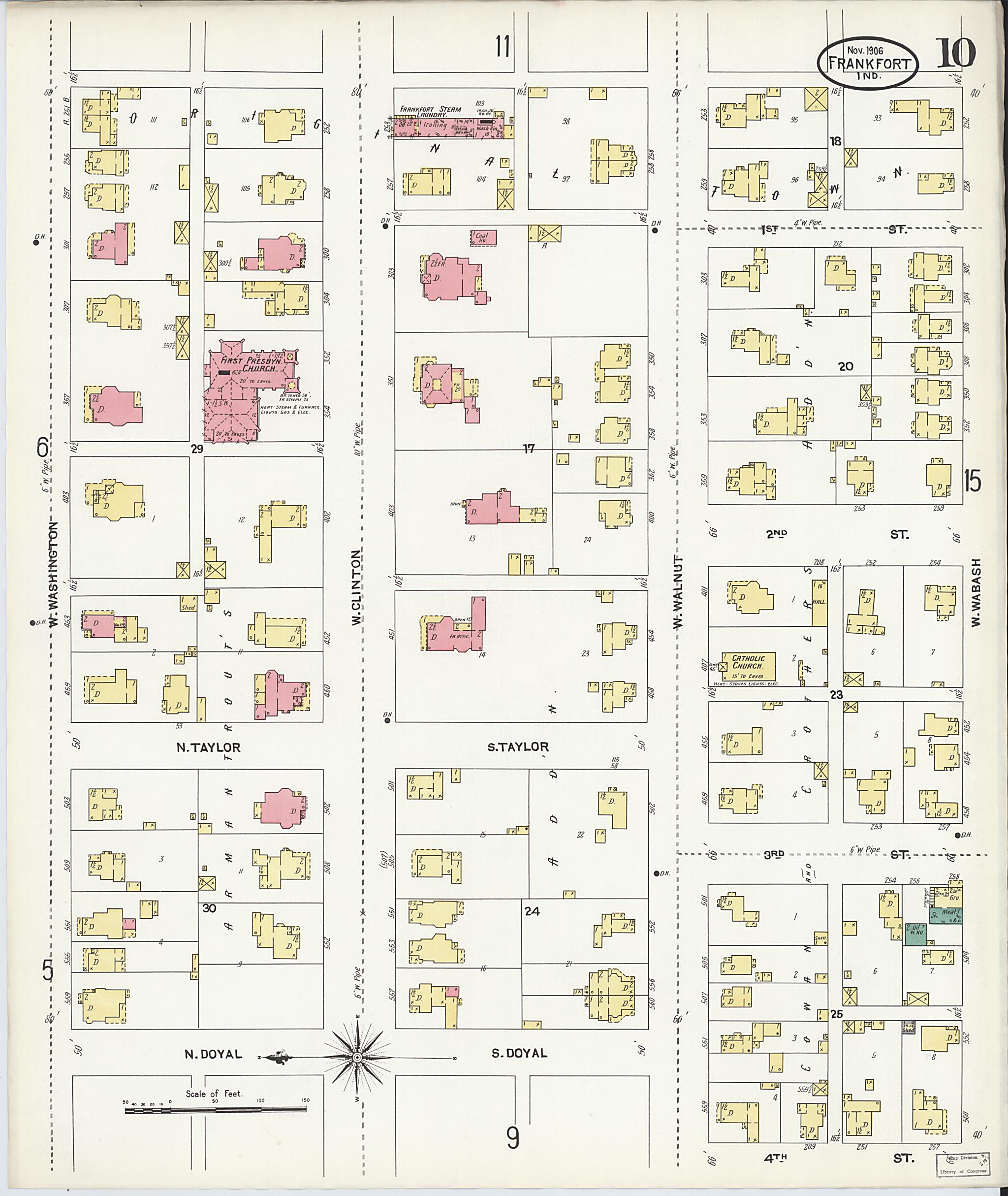 This old map of Frankfort, Clinton County, Indiana was created by Sanborn Map Company in 1906