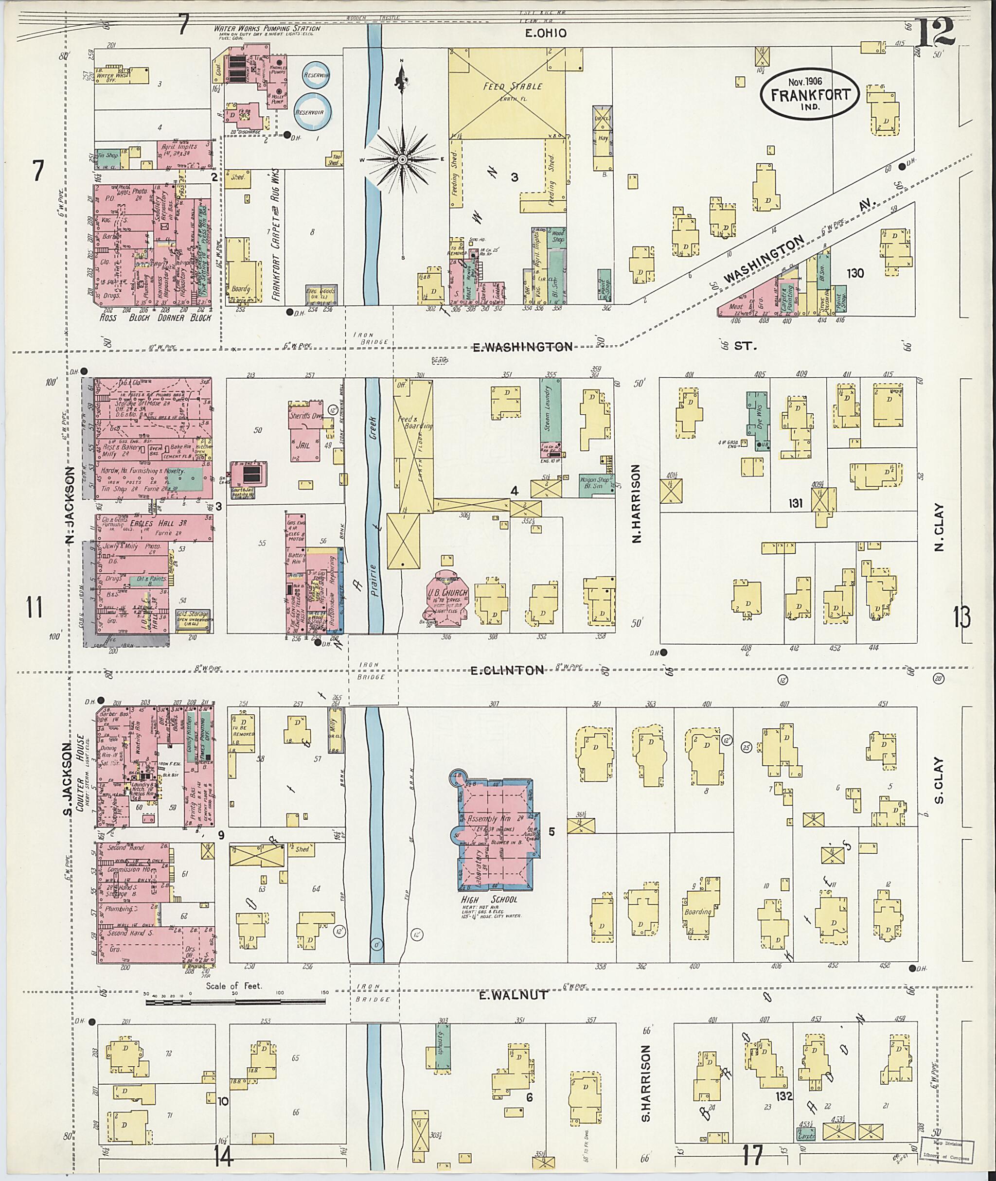 This old map of Frankfort, Clinton County, Indiana was created by Sanborn Map Company in 1906