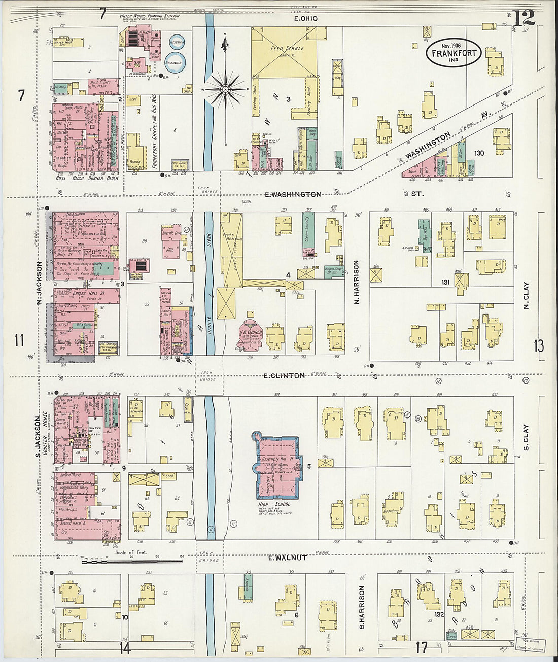 This old map of Frankfort, Clinton County, Indiana was created by Sanborn Map Company in 1906