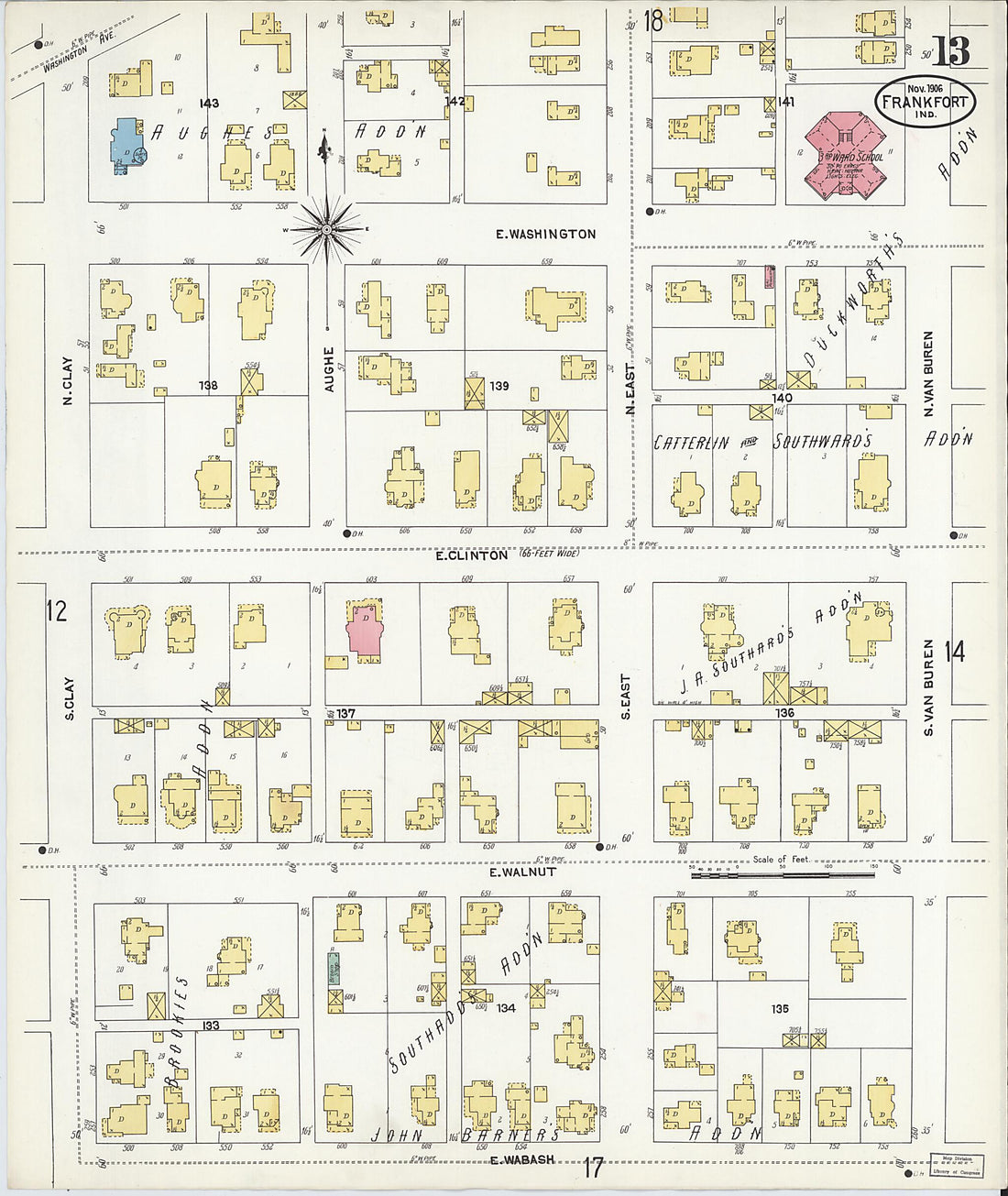This old map of Frankfort, Clinton County, Indiana was created by Sanborn Map Company in 1906