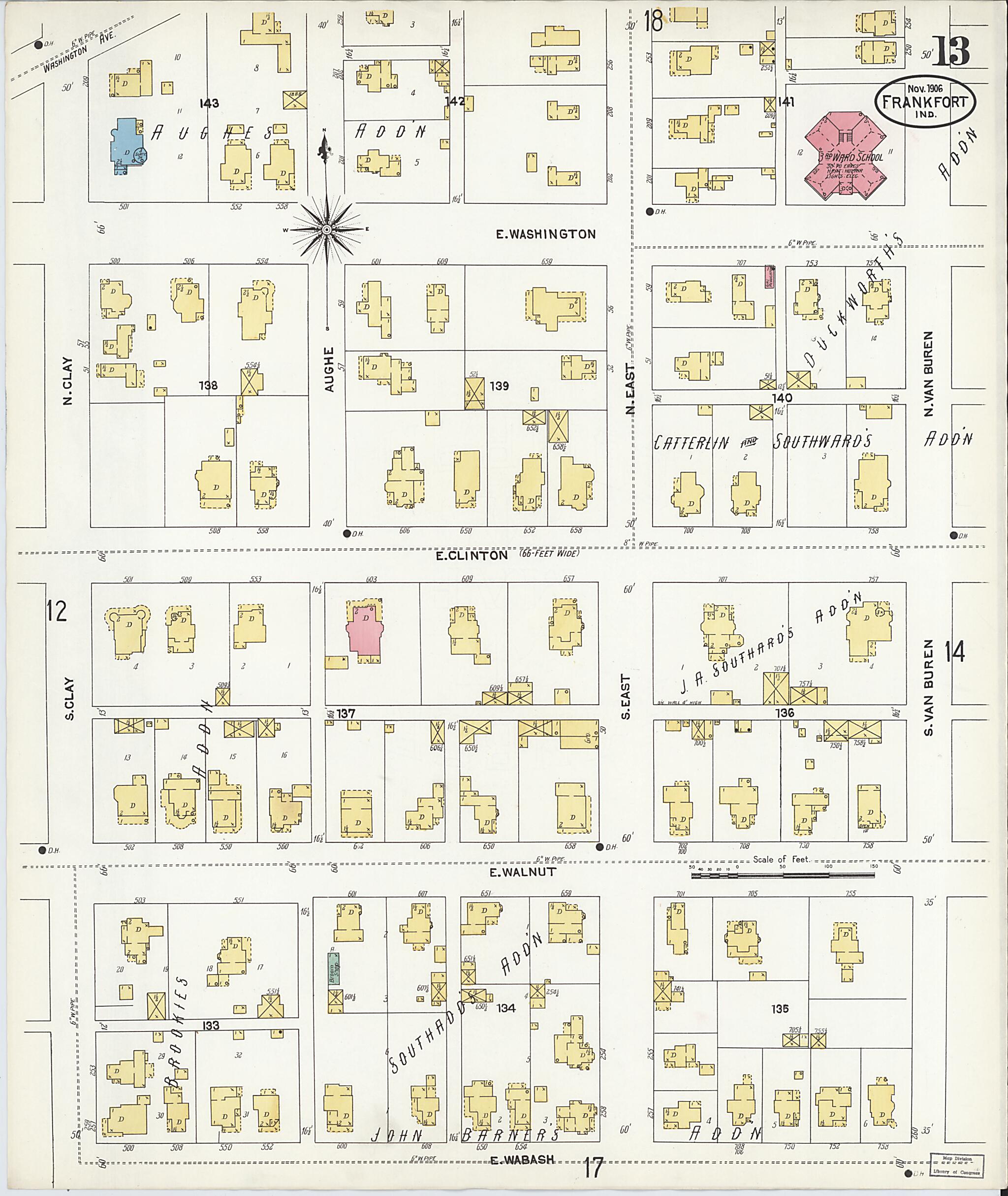 This old map of Frankfort, Clinton County, Indiana was created by Sanborn Map Company in 1906