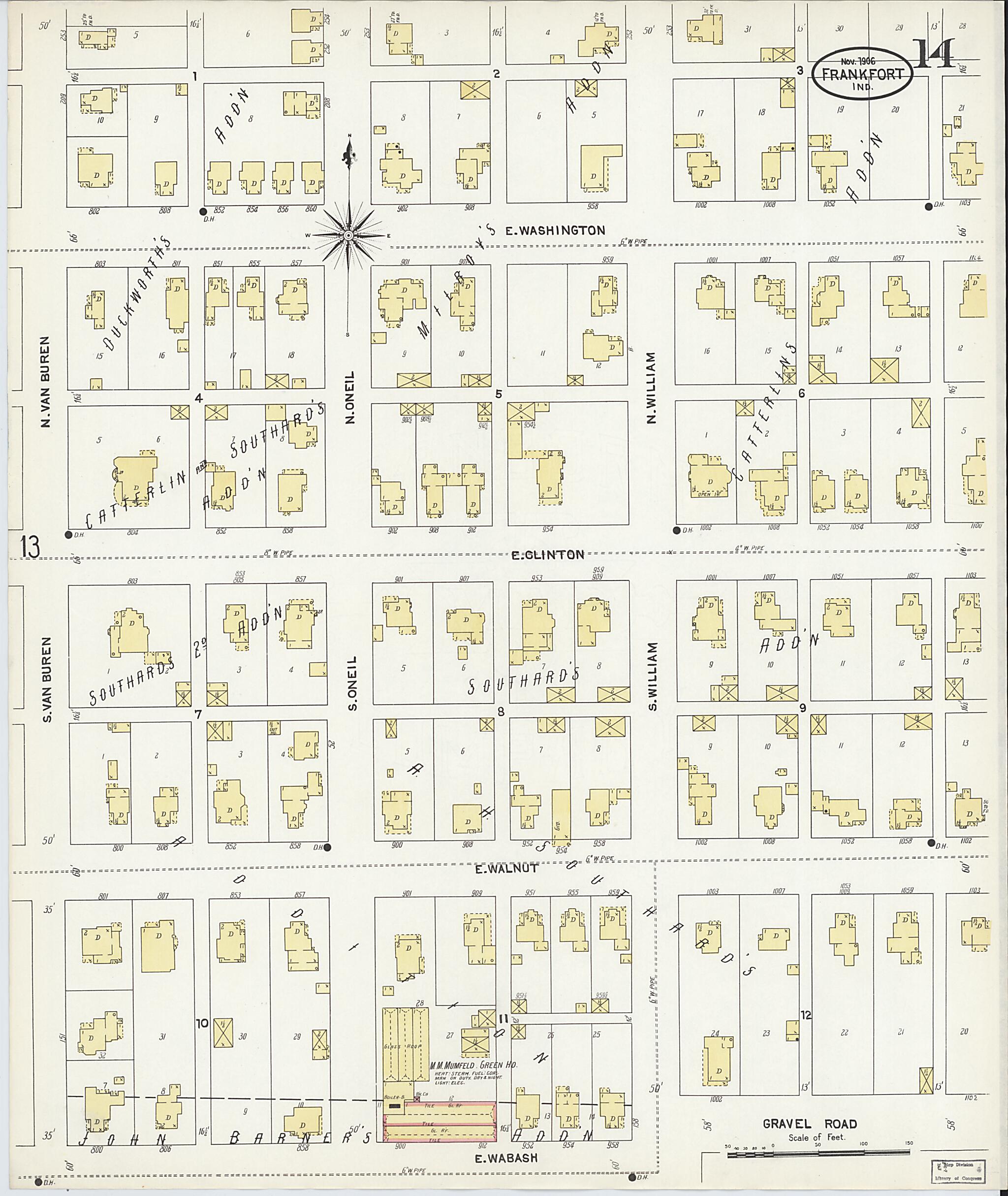 This old map of Frankfort, Clinton County, Indiana was created by Sanborn Map Company in 1906