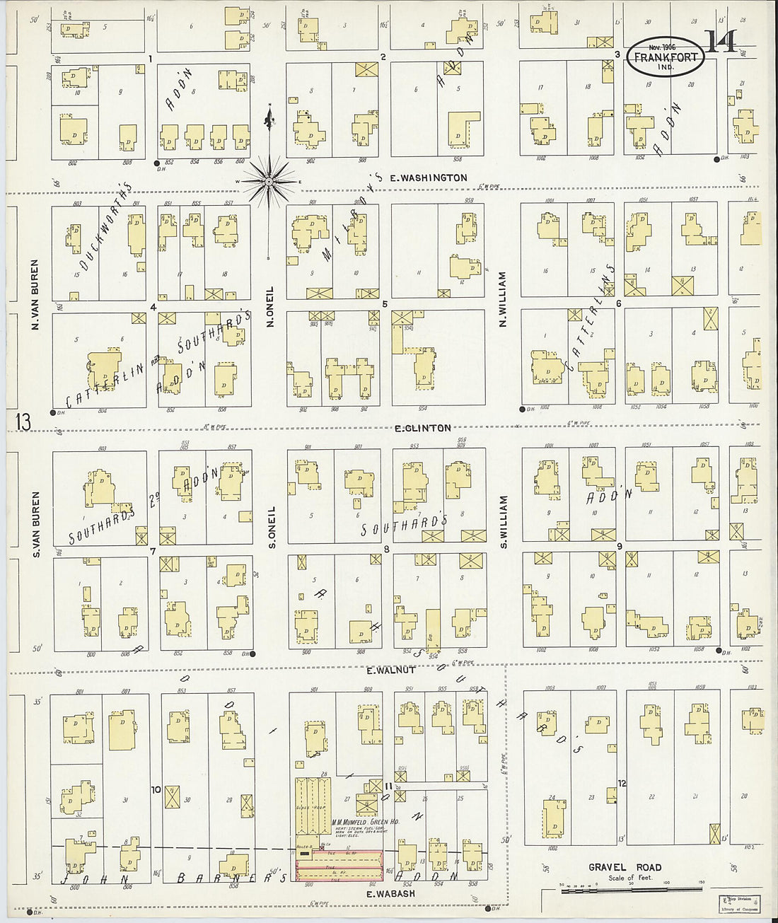 This old map of Frankfort, Clinton County, Indiana was created by Sanborn Map Company in 1906