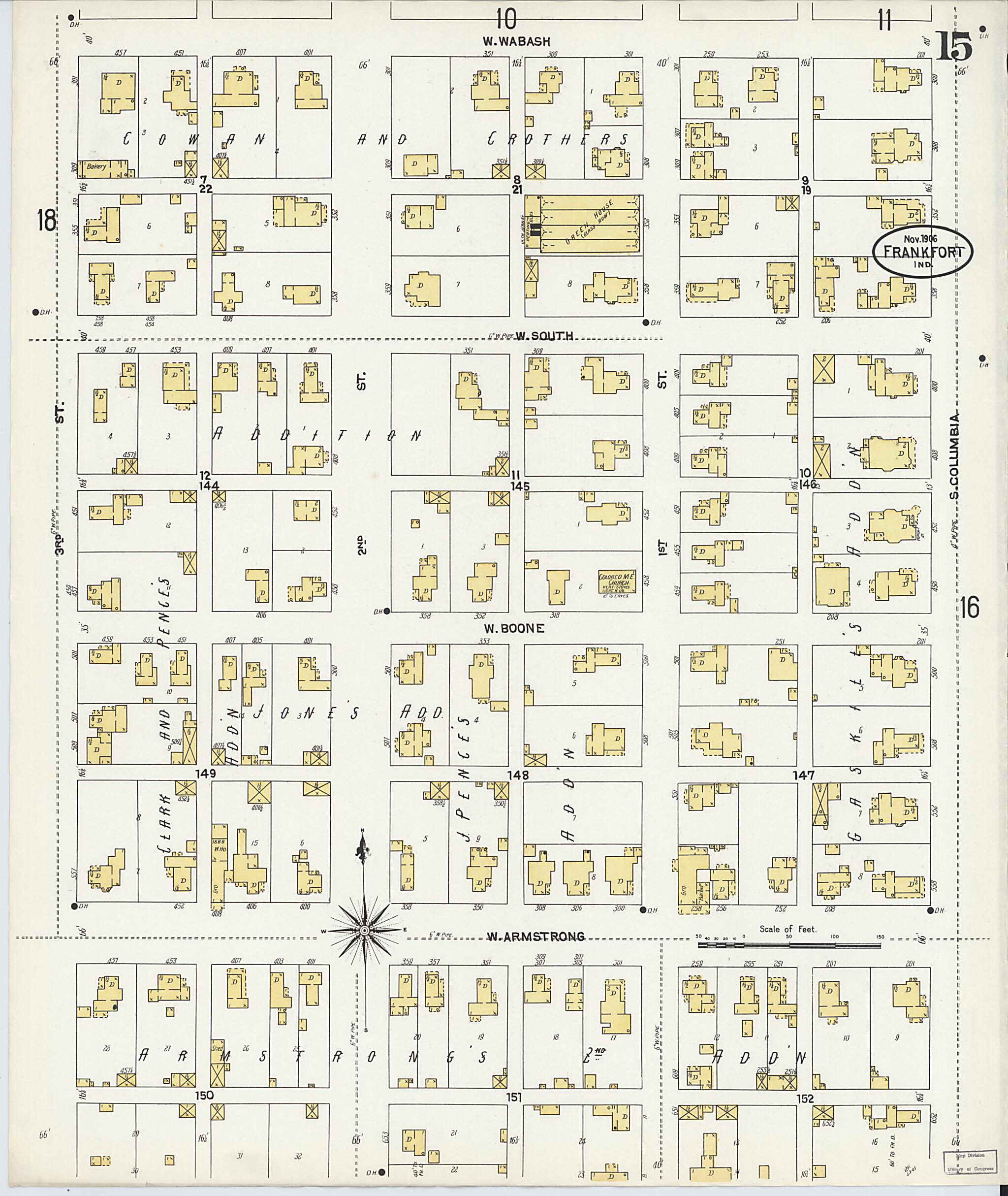 This old map of Frankfort, Clinton County, Indiana was created by Sanborn Map Company in 1906