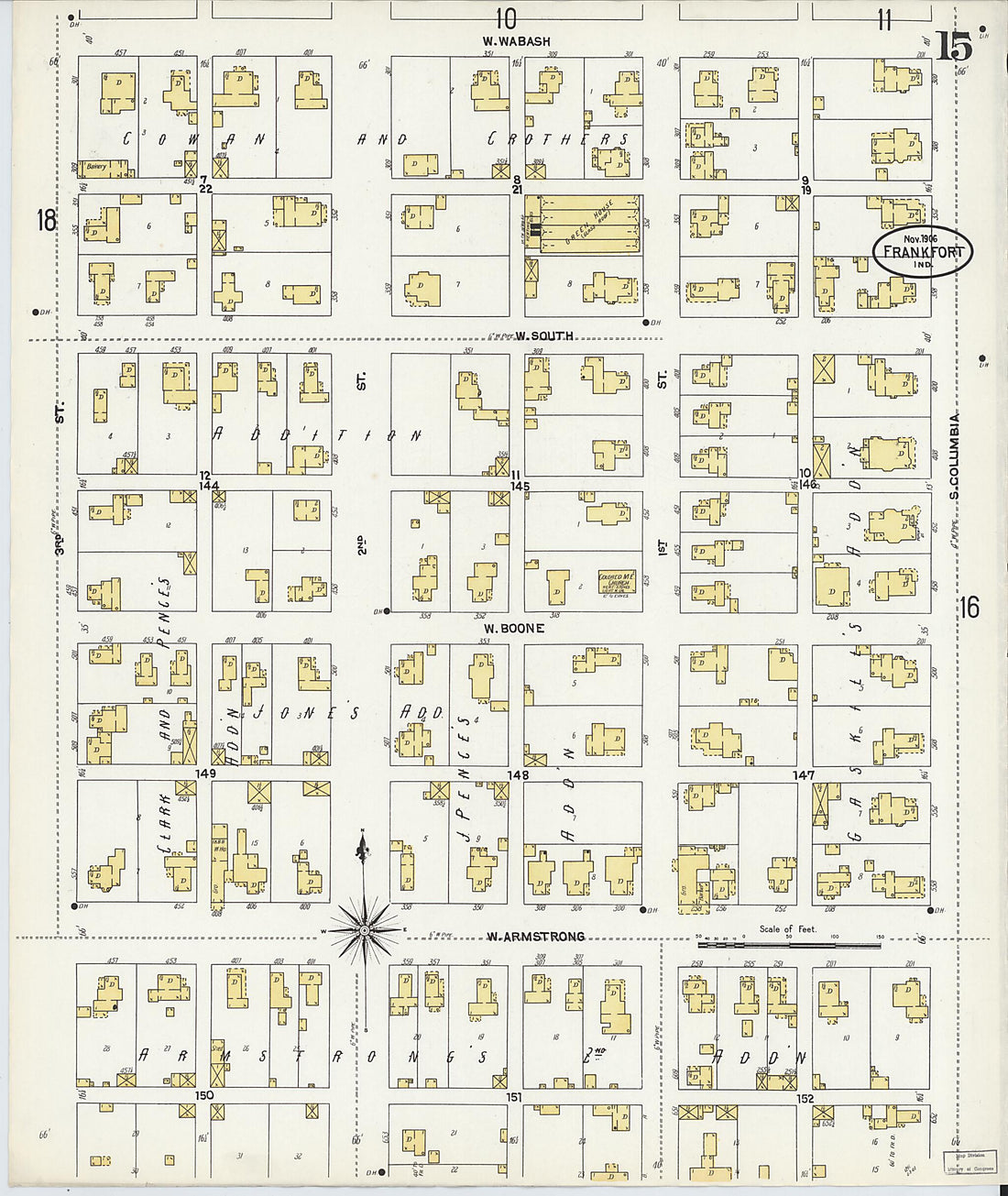 This old map of Frankfort, Clinton County, Indiana was created by Sanborn Map Company in 1906