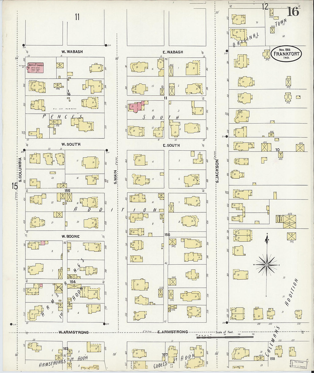 This old map of Frankfort, Clinton County, Indiana was created by Sanborn Map Company in 1906