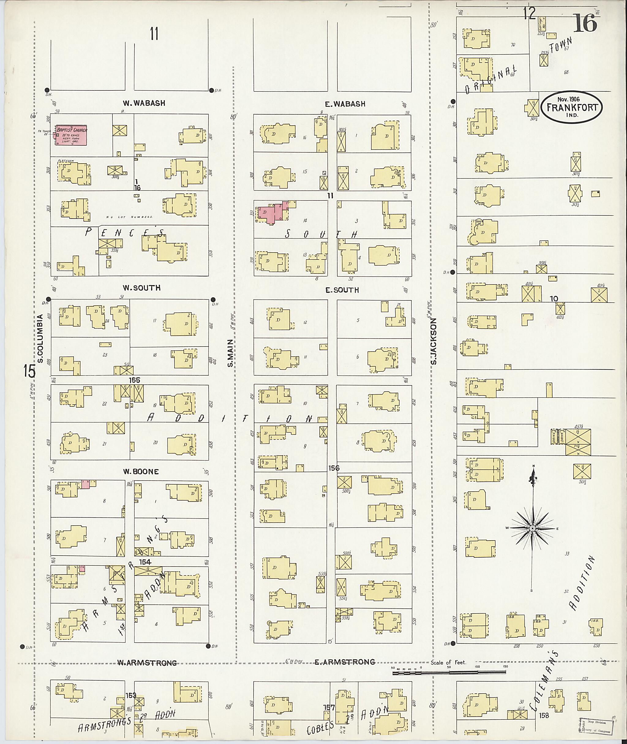 This old map of Frankfort, Clinton County, Indiana was created by Sanborn Map Company in 1906