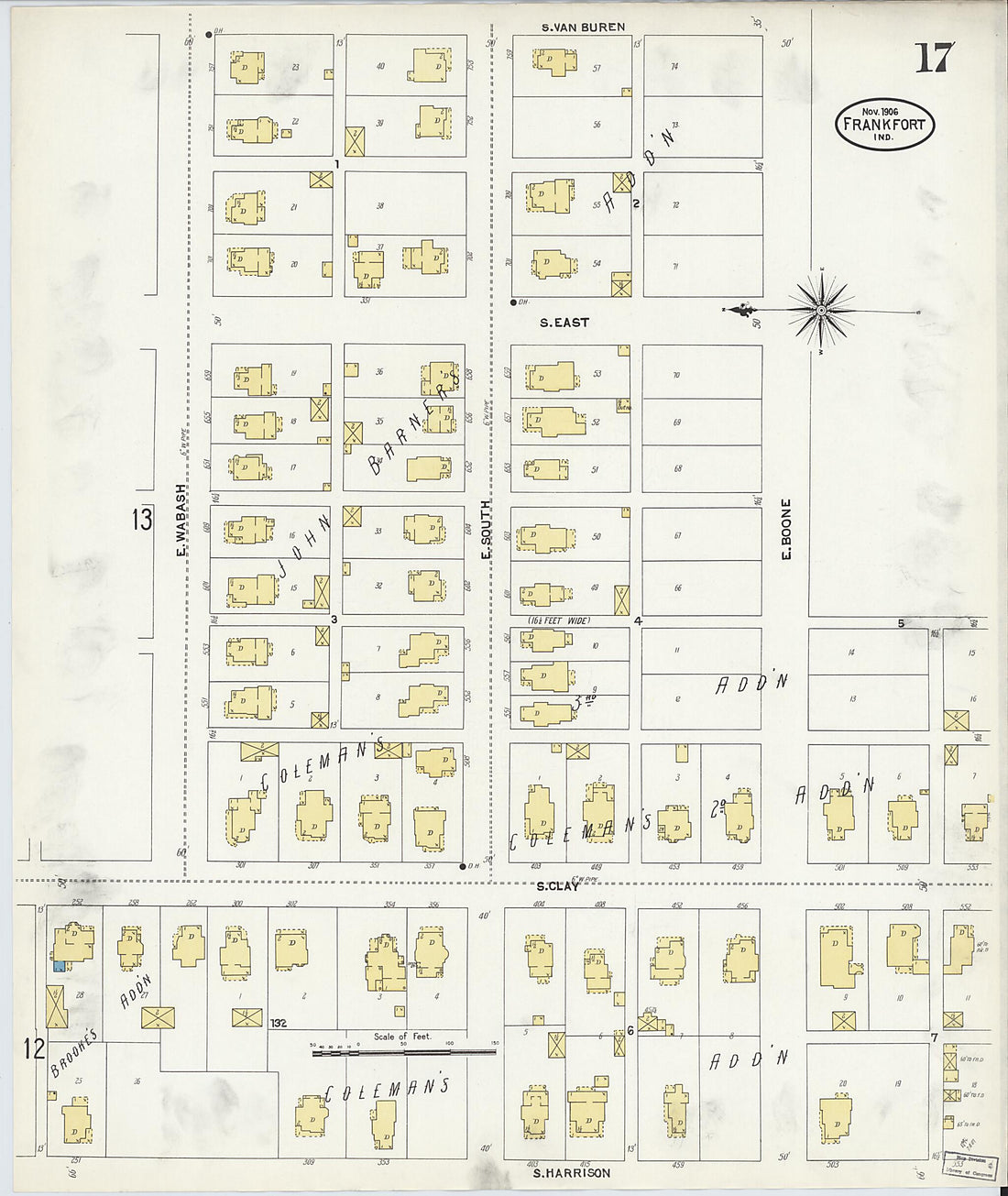 This old map of Frankfort, Clinton County, Indiana was created by Sanborn Map Company in 1906