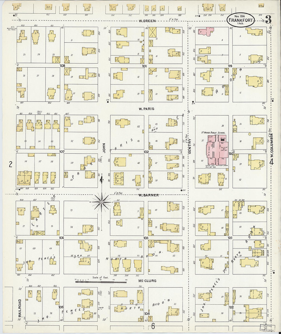 This old map of Frankfort, Clinton County, Indiana was created by Sanborn Map Company in 1906