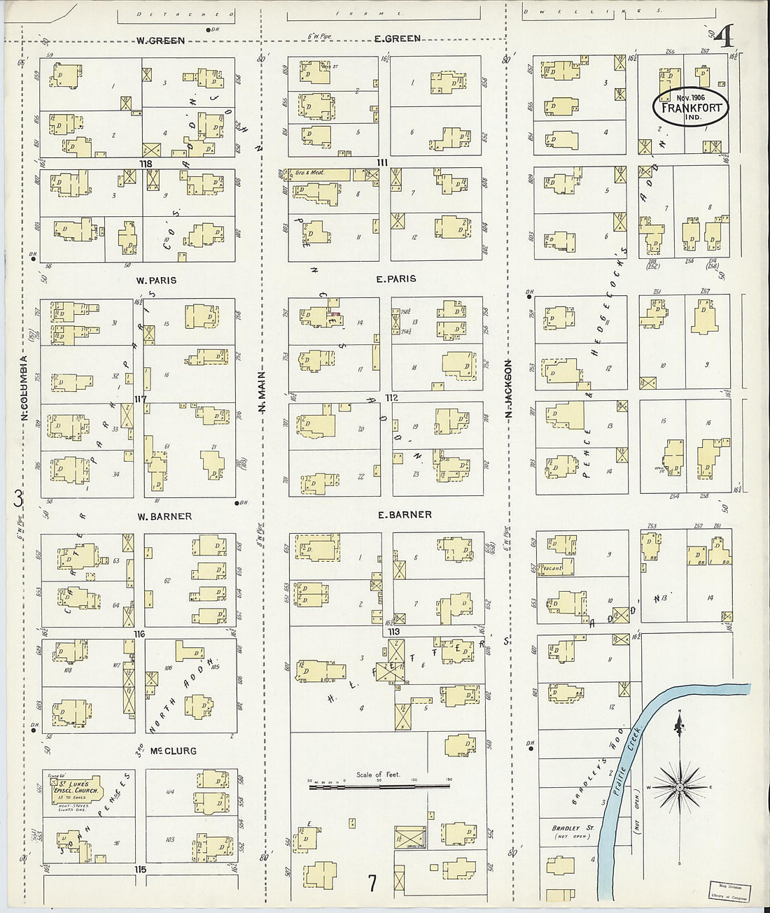 This old map of Frankfort, Clinton County, Indiana was created by Sanborn Map Company in 1906