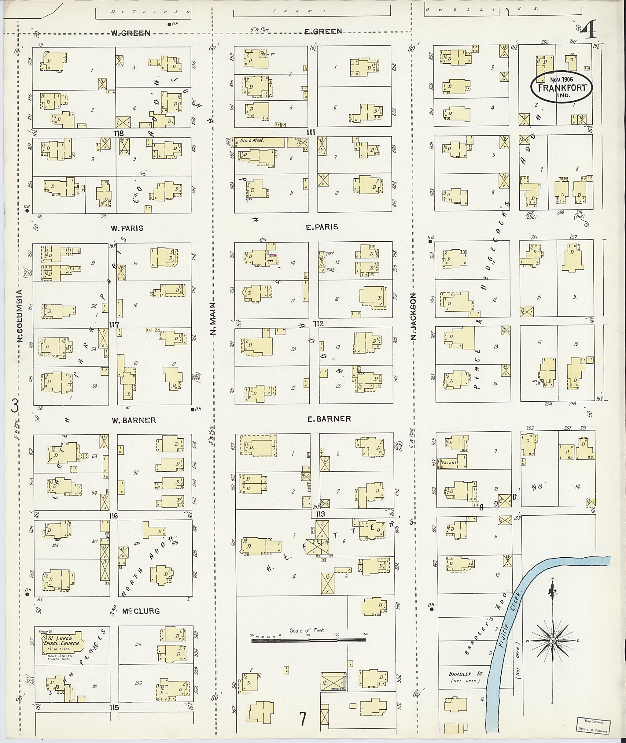 This old map of Frankfort, Clinton County, Indiana was created by Sanborn Map Company in 1906