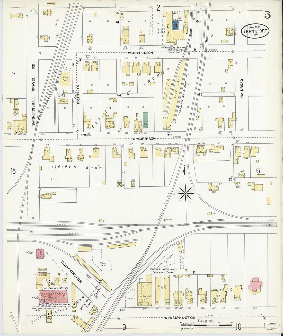 This old map of Frankfort, Clinton County, Indiana was created by Sanborn Map Company in 1906