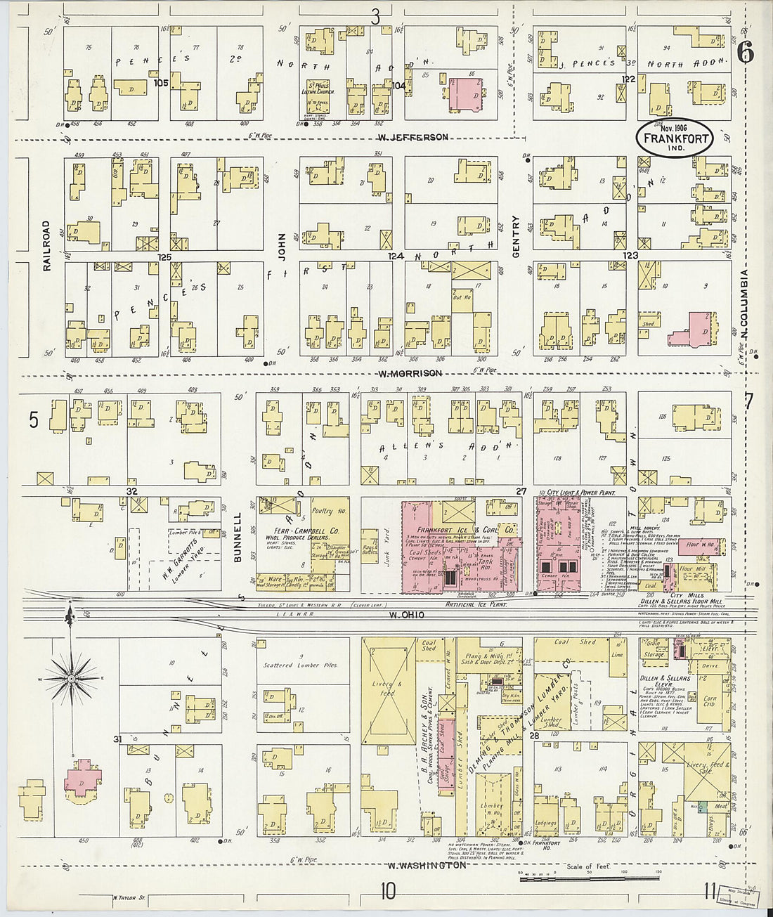 This old map of Frankfort, Clinton County, Indiana was created by Sanborn Map Company in 1906