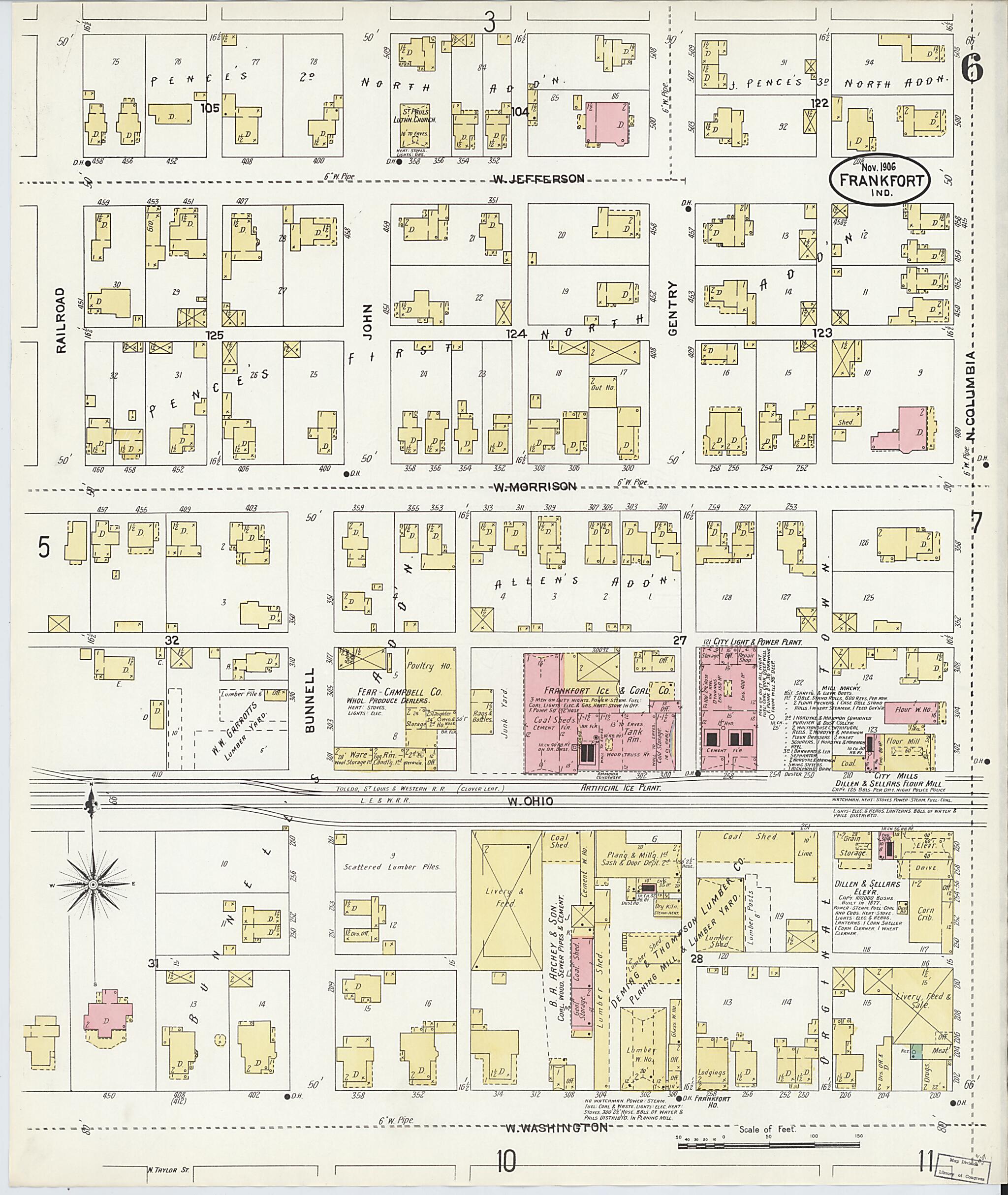 This old map of Frankfort, Clinton County, Indiana was created by Sanborn Map Company in 1906