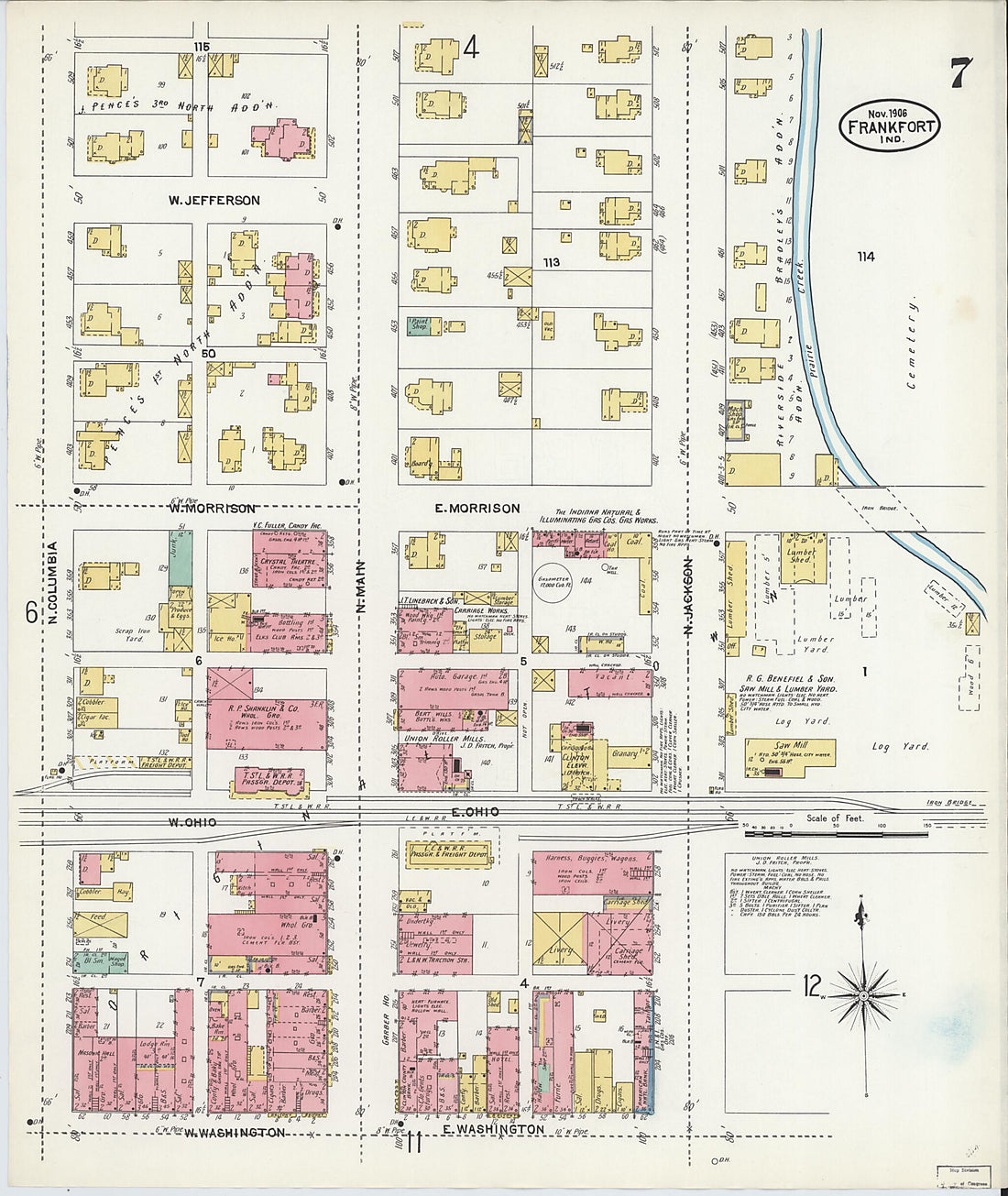 This old map of Frankfort, Clinton County, Indiana was created by Sanborn Map Company in 1906