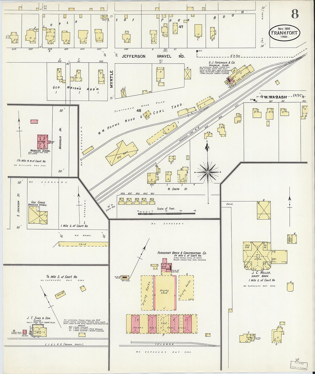 This old map of Frankfort, Clinton County, Indiana was created by Sanborn Map Company in 1906