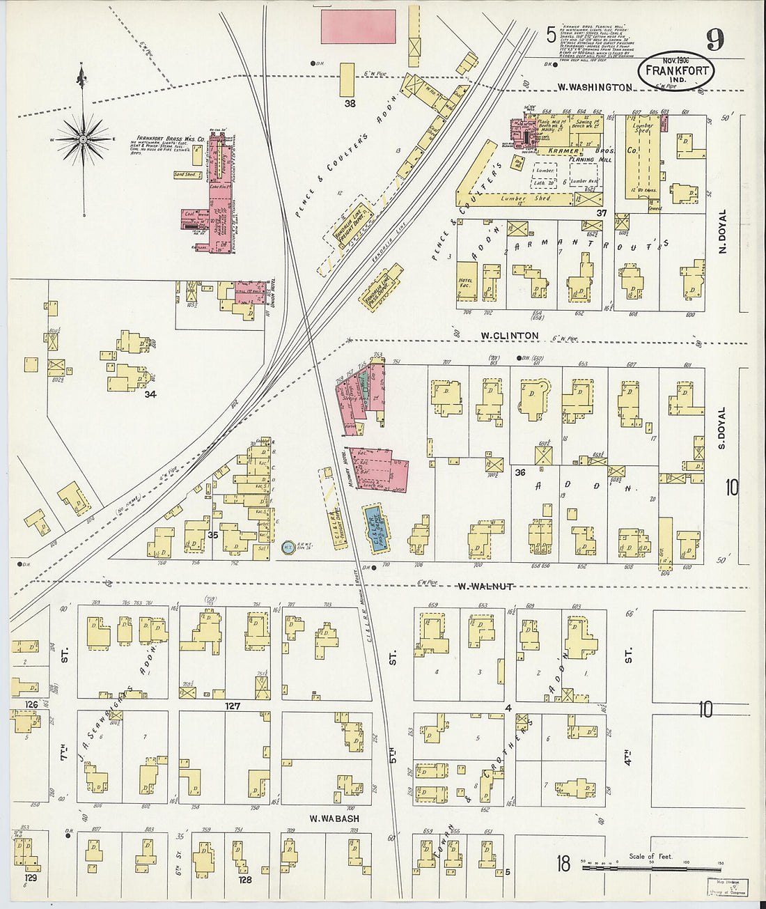 This old map of Frankfort, Clinton County, Indiana was created by Sanborn Map Company in 1906