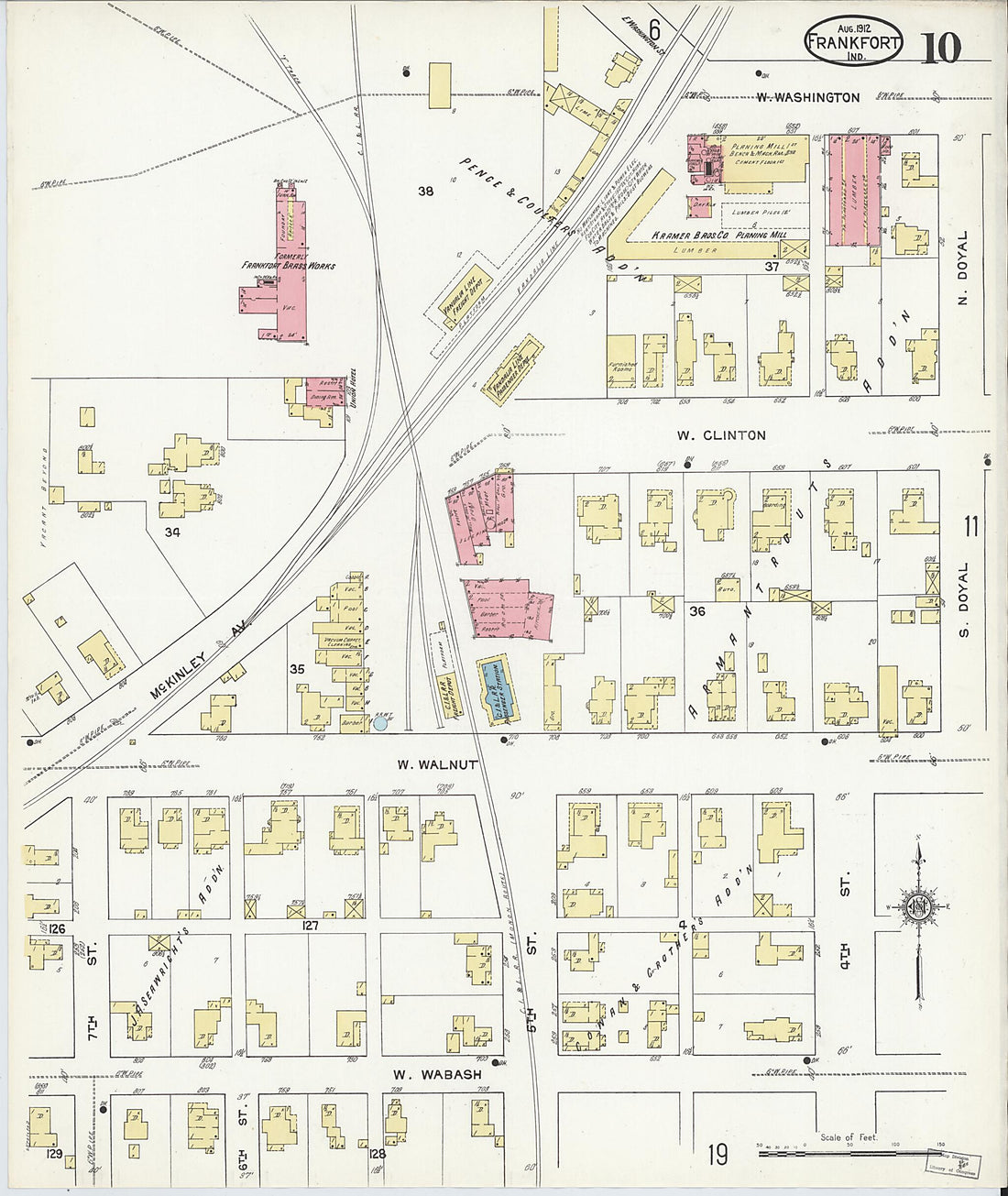 This old map of Frankfort, Clinton County, Indiana was created by Sanborn Map Company in 1912