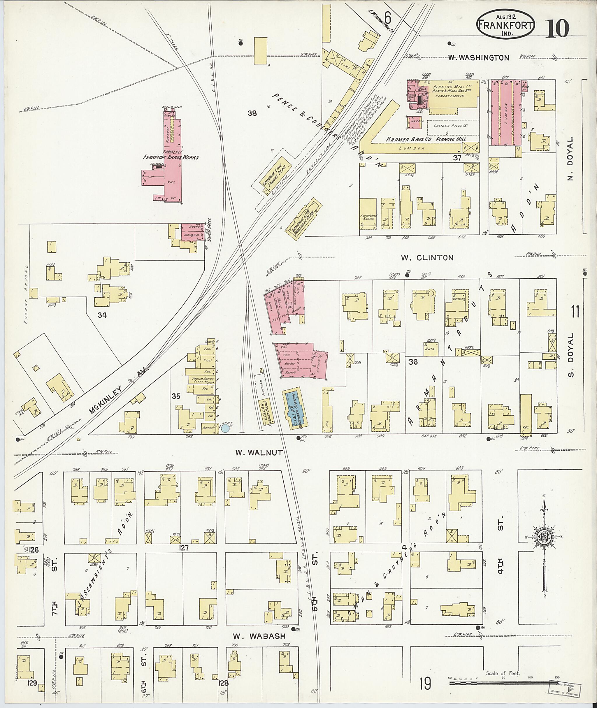 This old map of Frankfort, Clinton County, Indiana was created by Sanborn Map Company in 1912