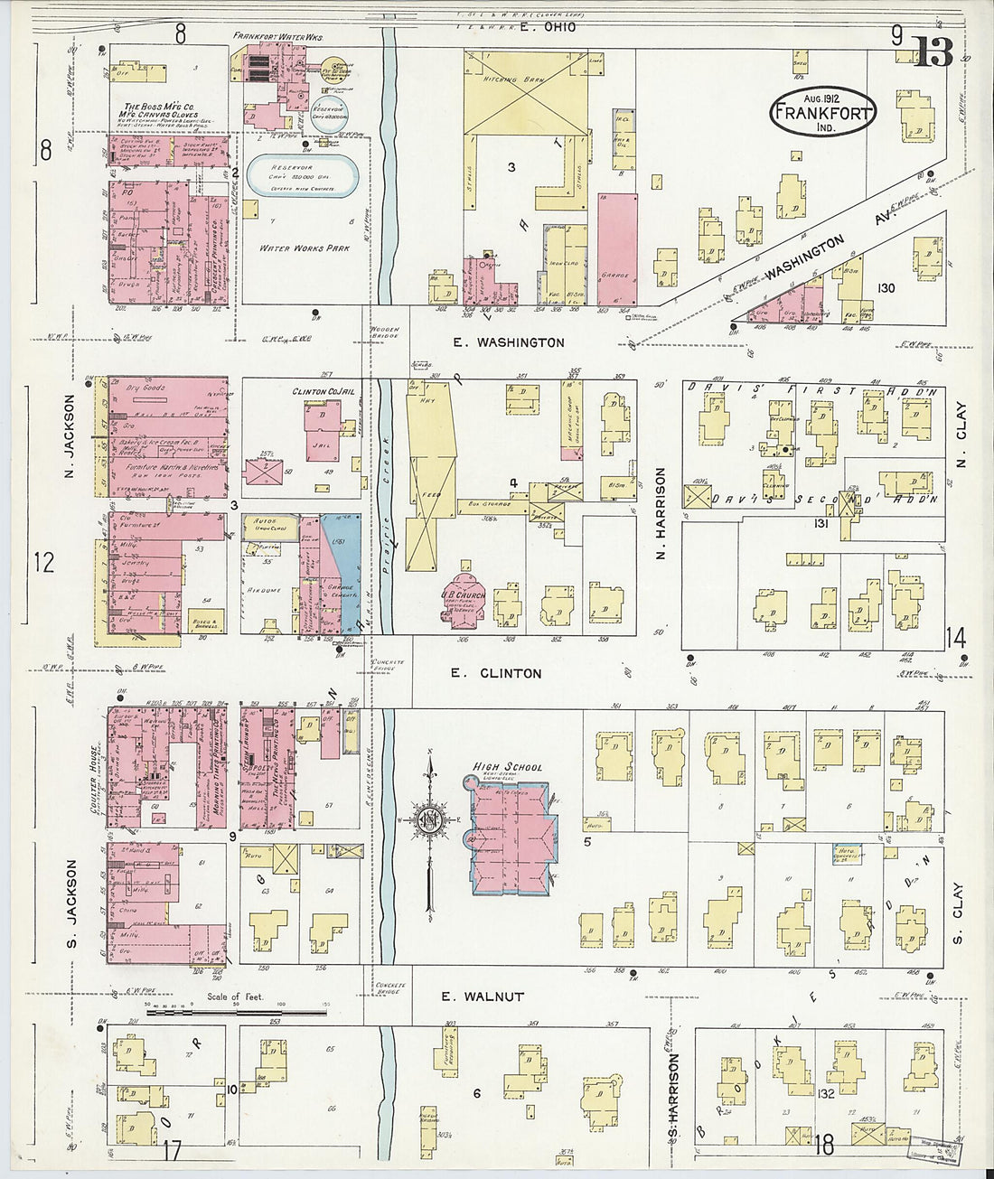 This old map of Frankfort, Clinton County, Indiana was created by Sanborn Map Company in 1912