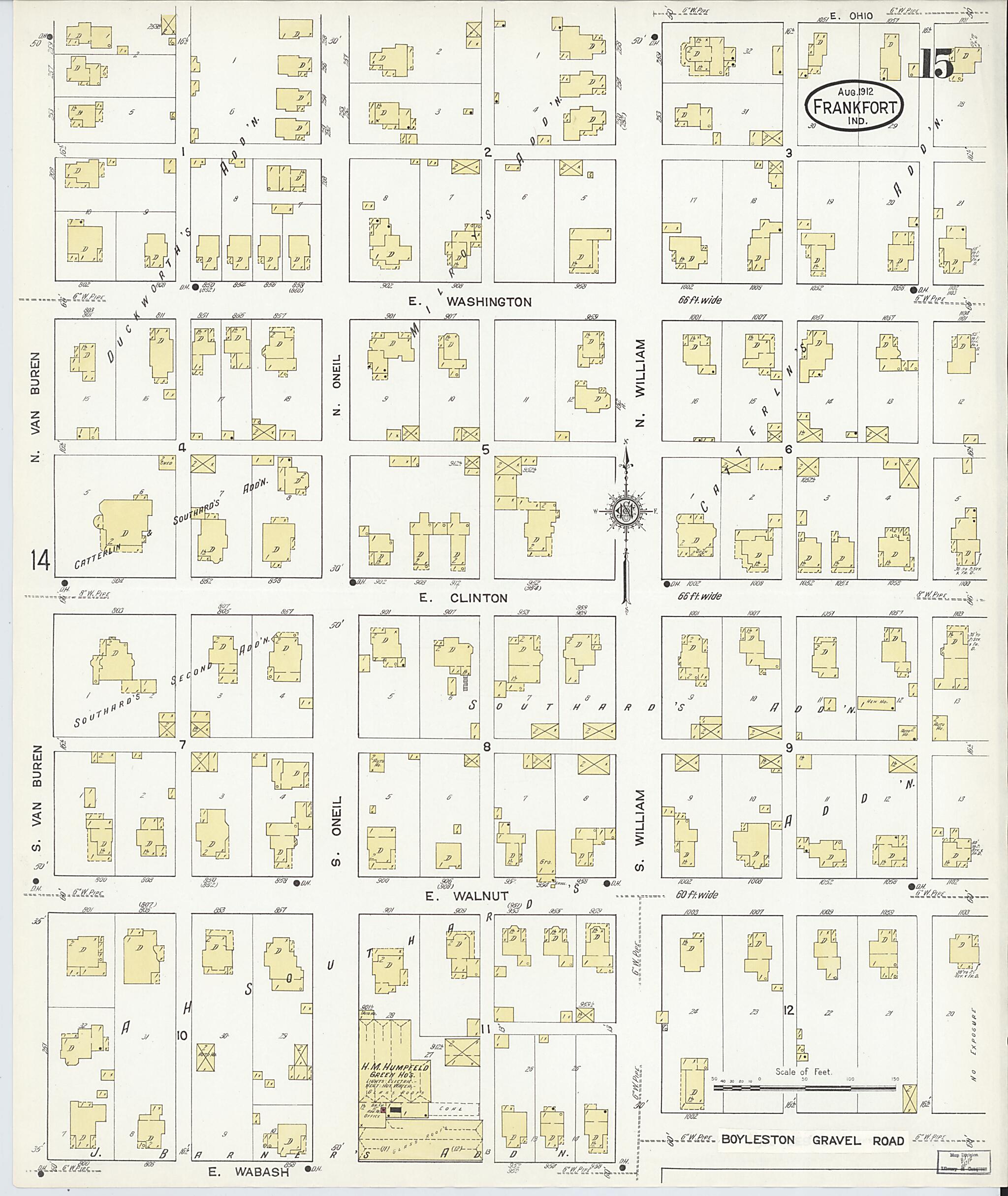 This old map of Frankfort, Clinton County, Indiana was created by Sanborn Map Company in 1912