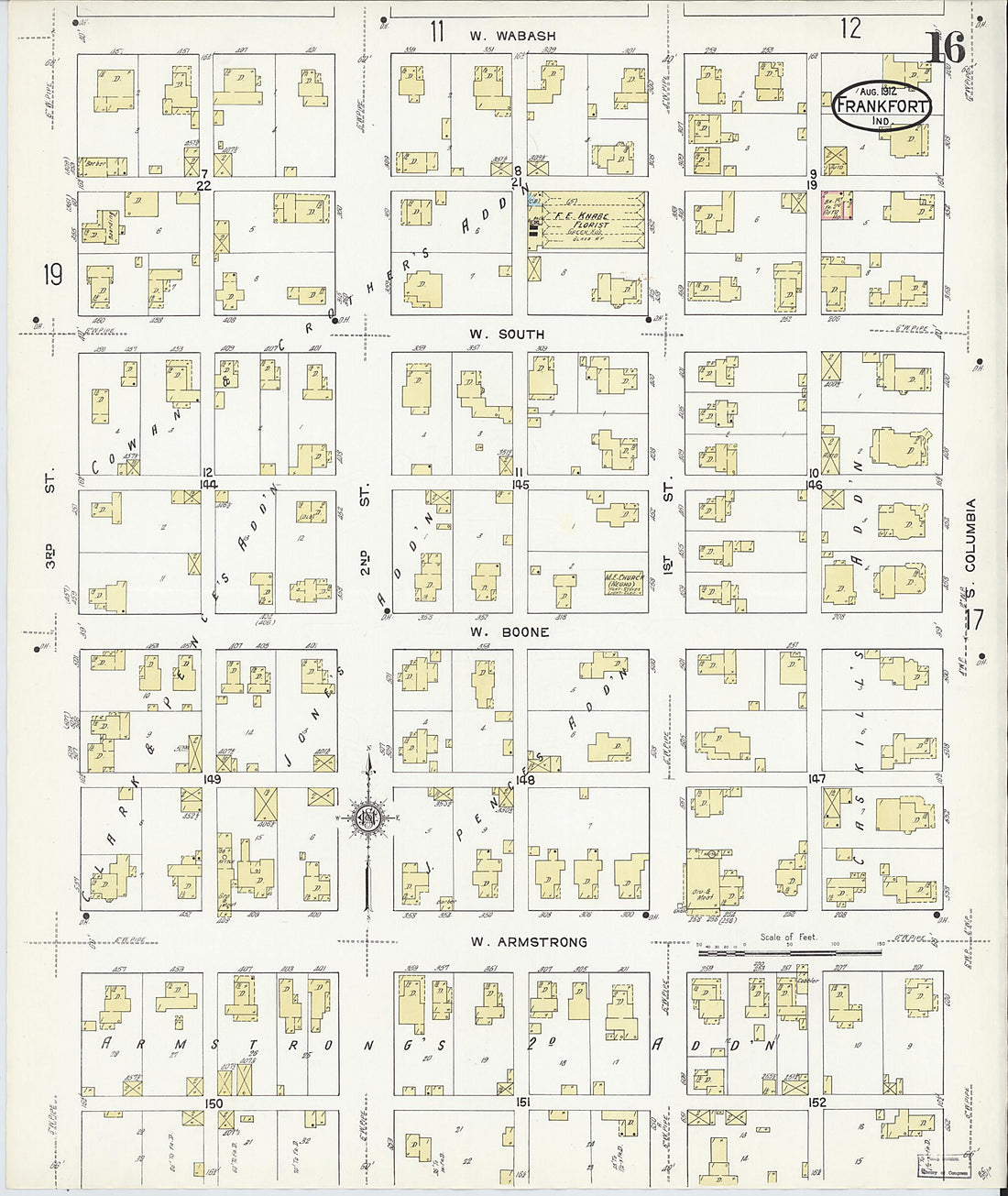 This old map of Frankfort, Clinton County, Indiana was created by Sanborn Map Company in 1912