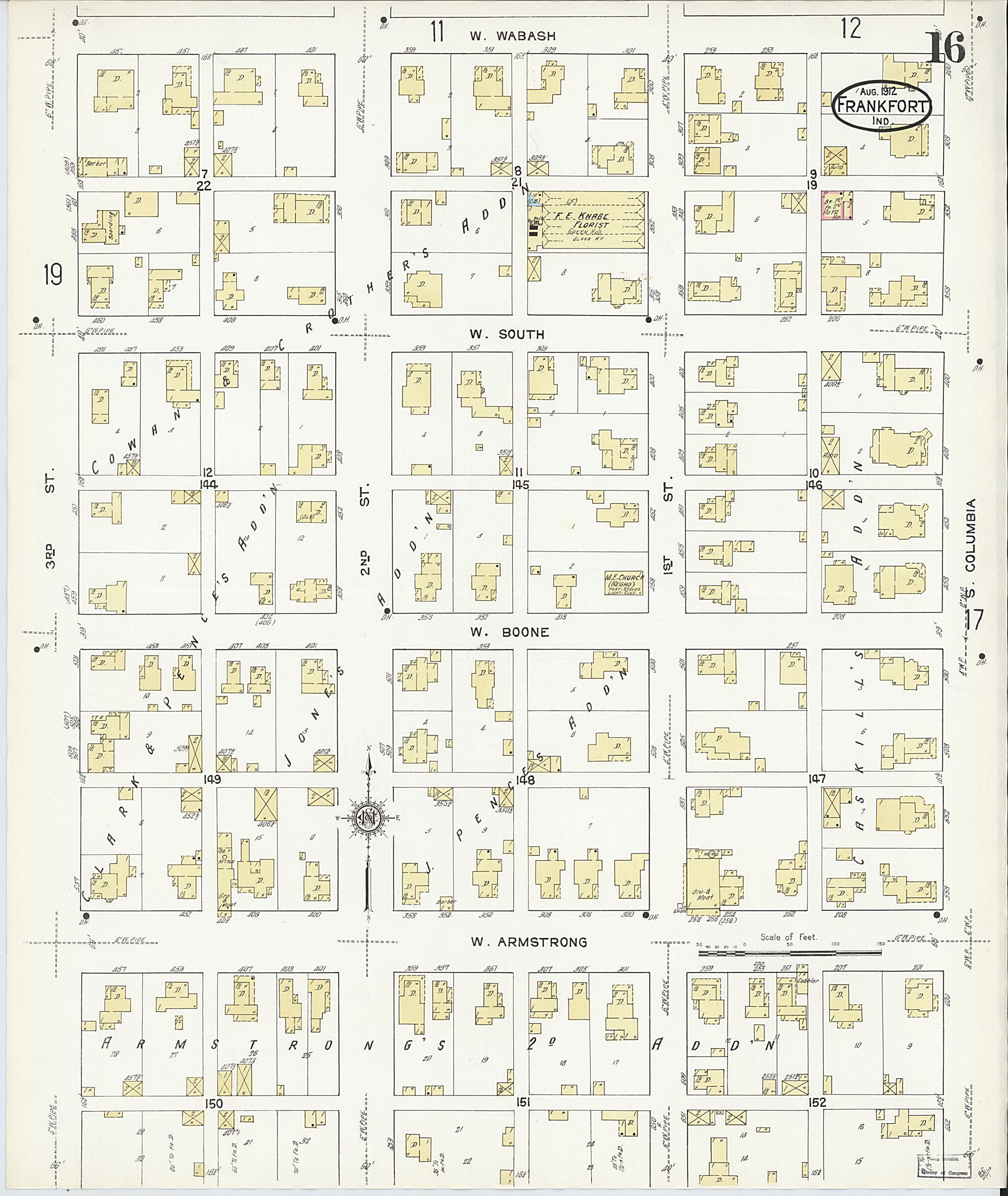 This old map of Frankfort, Clinton County, Indiana was created by Sanborn Map Company in 1912