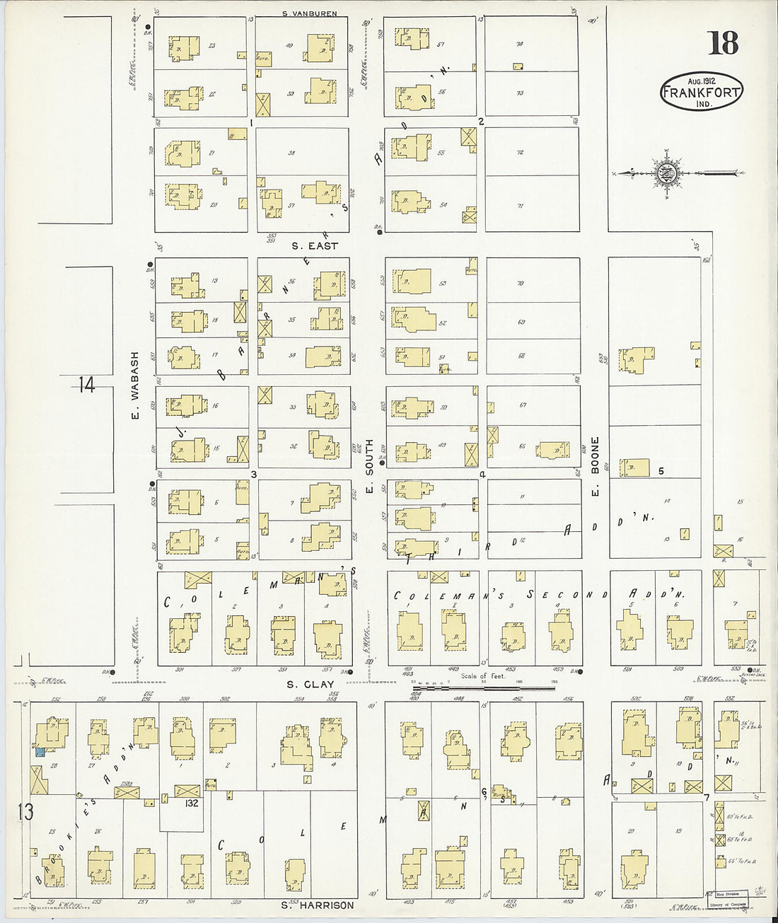 This old map of Frankfort, Clinton County, Indiana was created by Sanborn Map Company in 1912