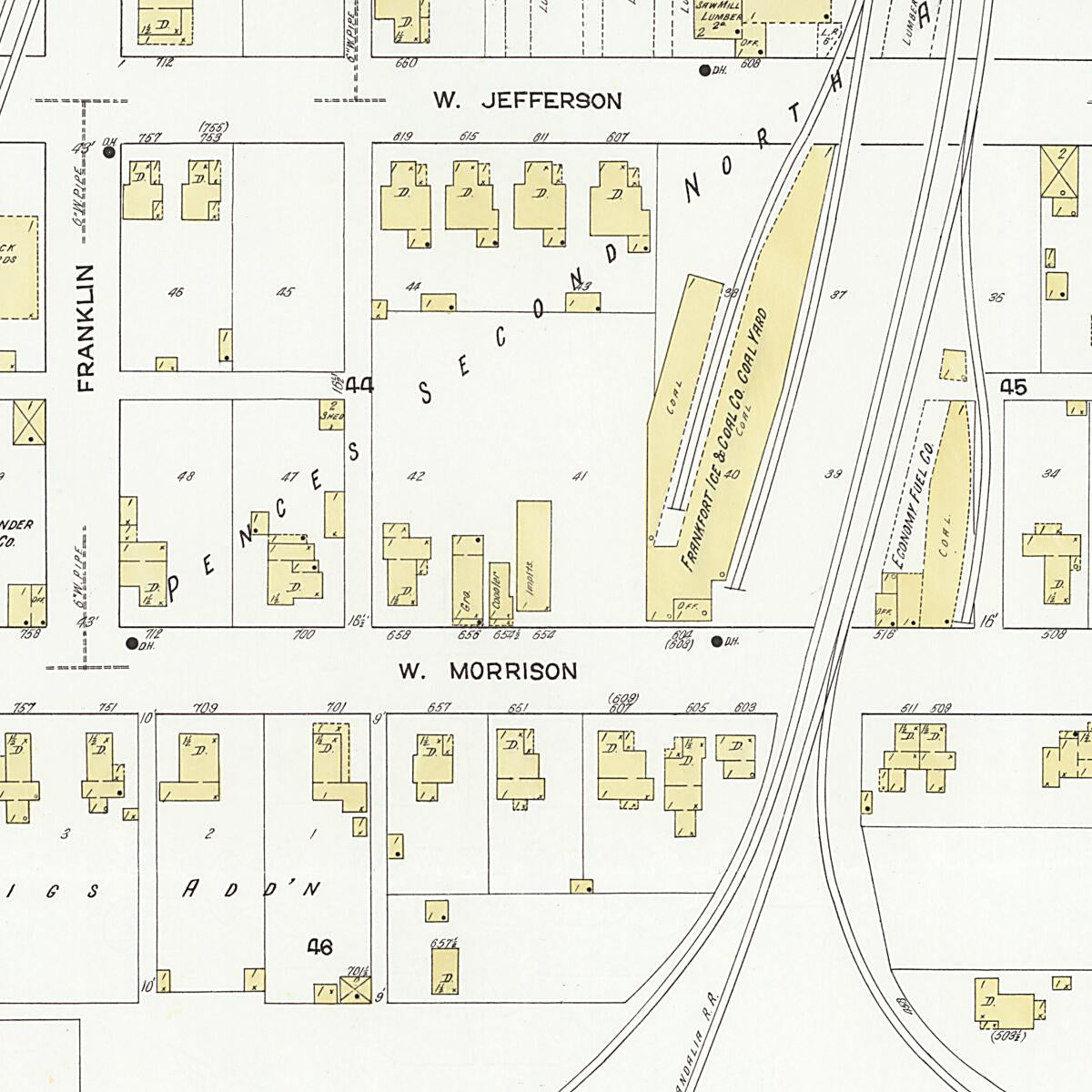 This old map of Frankfort, Clinton County, Indiana was created by Sanborn Map Company in 1912