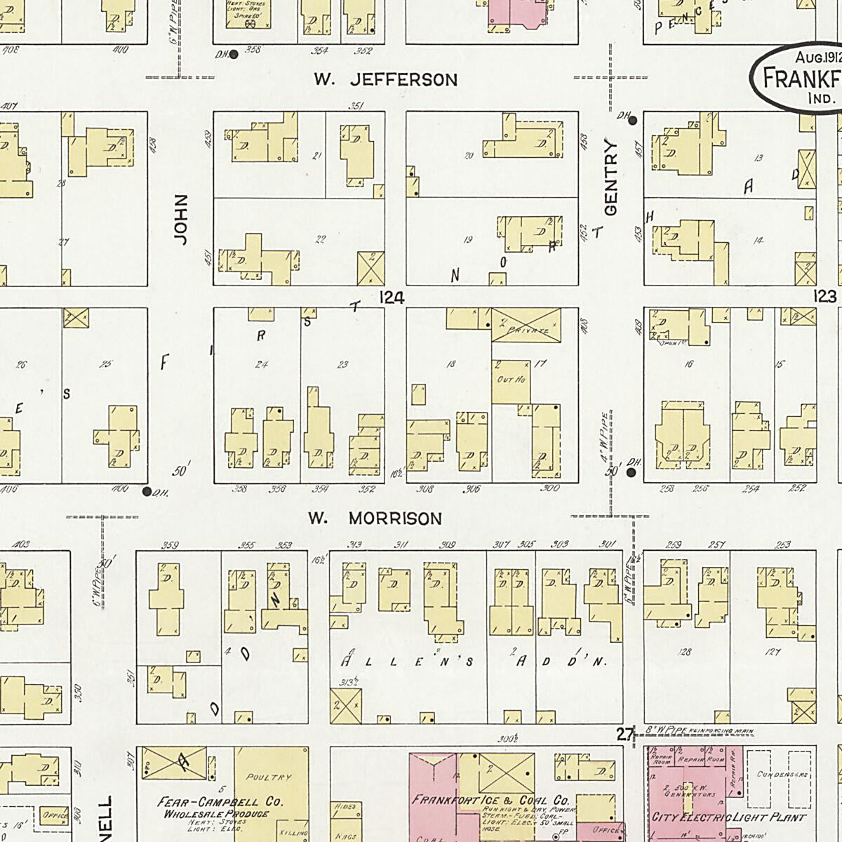 This old map of Frankfort, Clinton County, Indiana was created by Sanborn Map Company in 1912