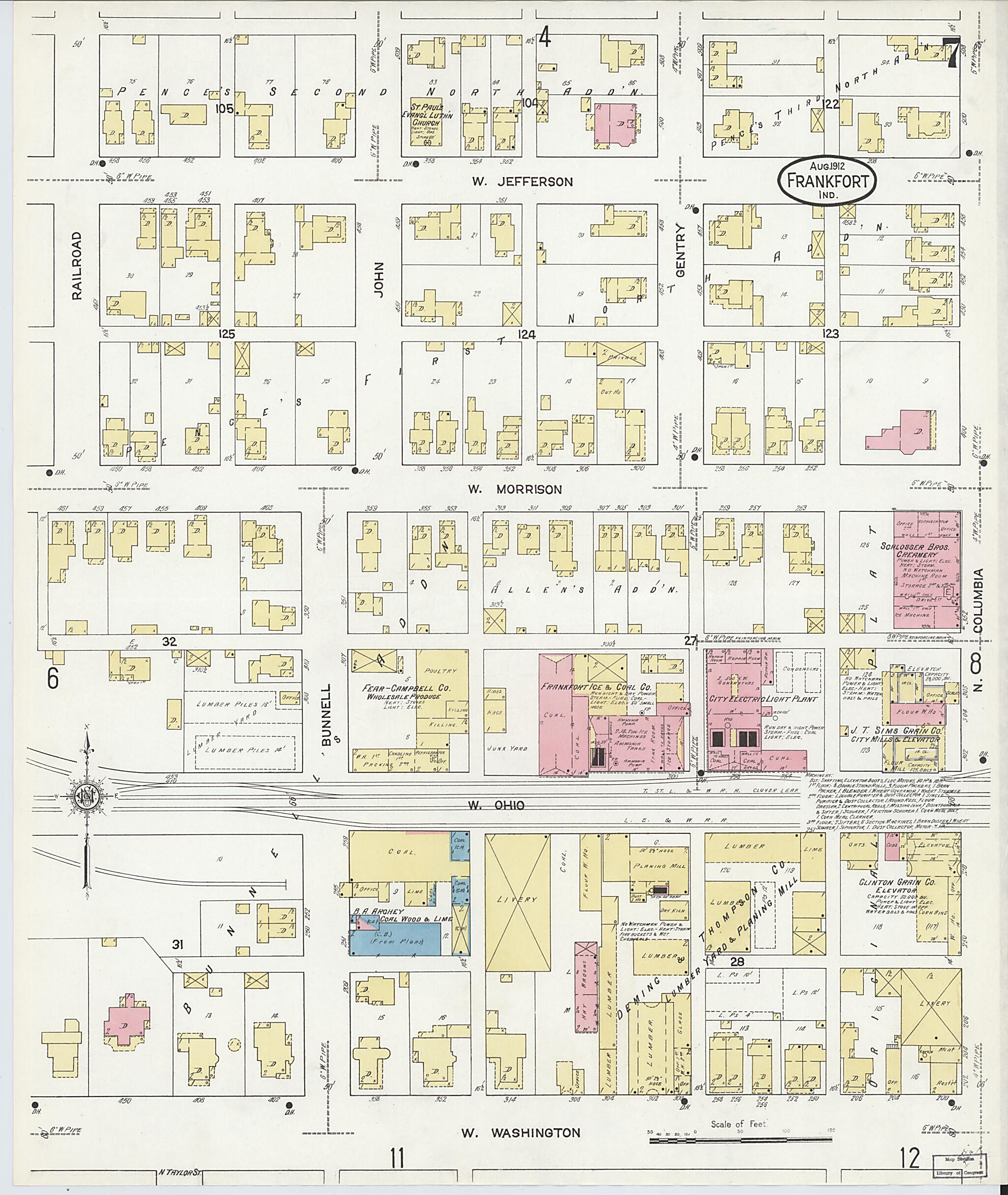 This old map of Frankfort, Clinton County, Indiana was created by Sanborn Map Company in 1912