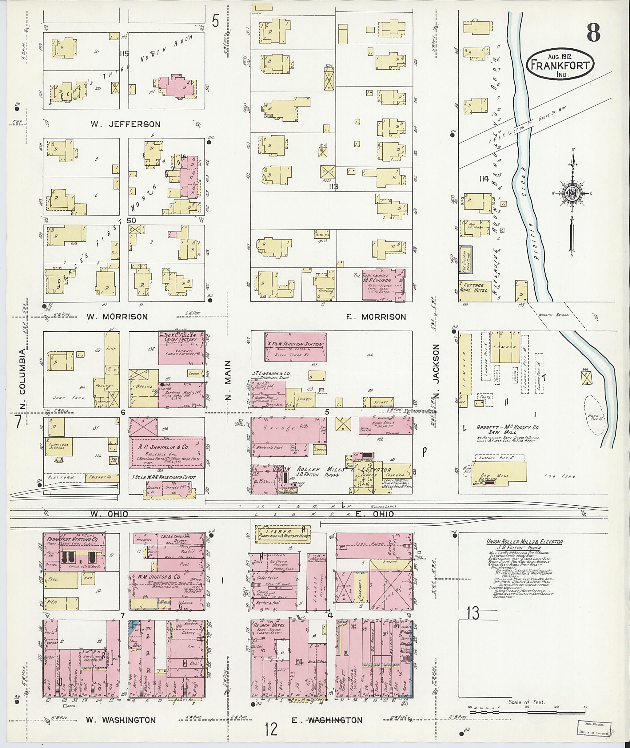 This old map of Frankfort, Clinton County, Indiana was created by Sanborn Map Company in 1912